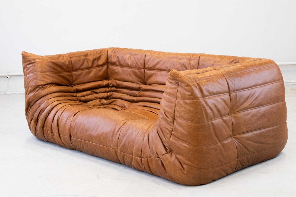 Togo_Two-Seater_Sofa_with_Arms_in_Brown_Pine_Leather_by_Michel_Ducaroy_for_Ligne_Roset,_France,_1970s