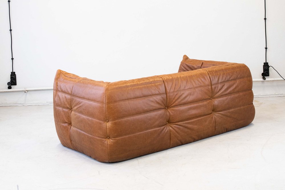 Togo_Two-Seater_Sofa_with_Arms_in_Brown_Pine_Leather_by_Michel_Ducaroy_for_Ligne_Roset,_France,_1970s