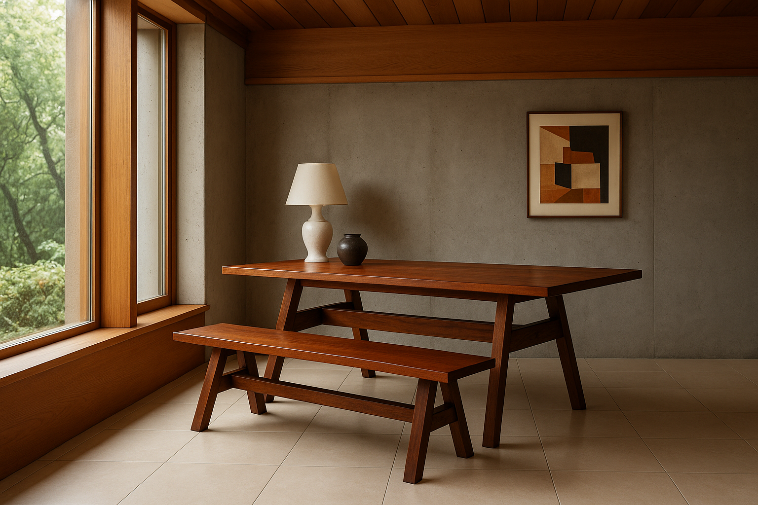 Set_of_Torbecchia_Dining_Table_and_Bench_by_Giovanni_Michelucci_for_Poltronova,_1965,_Italy