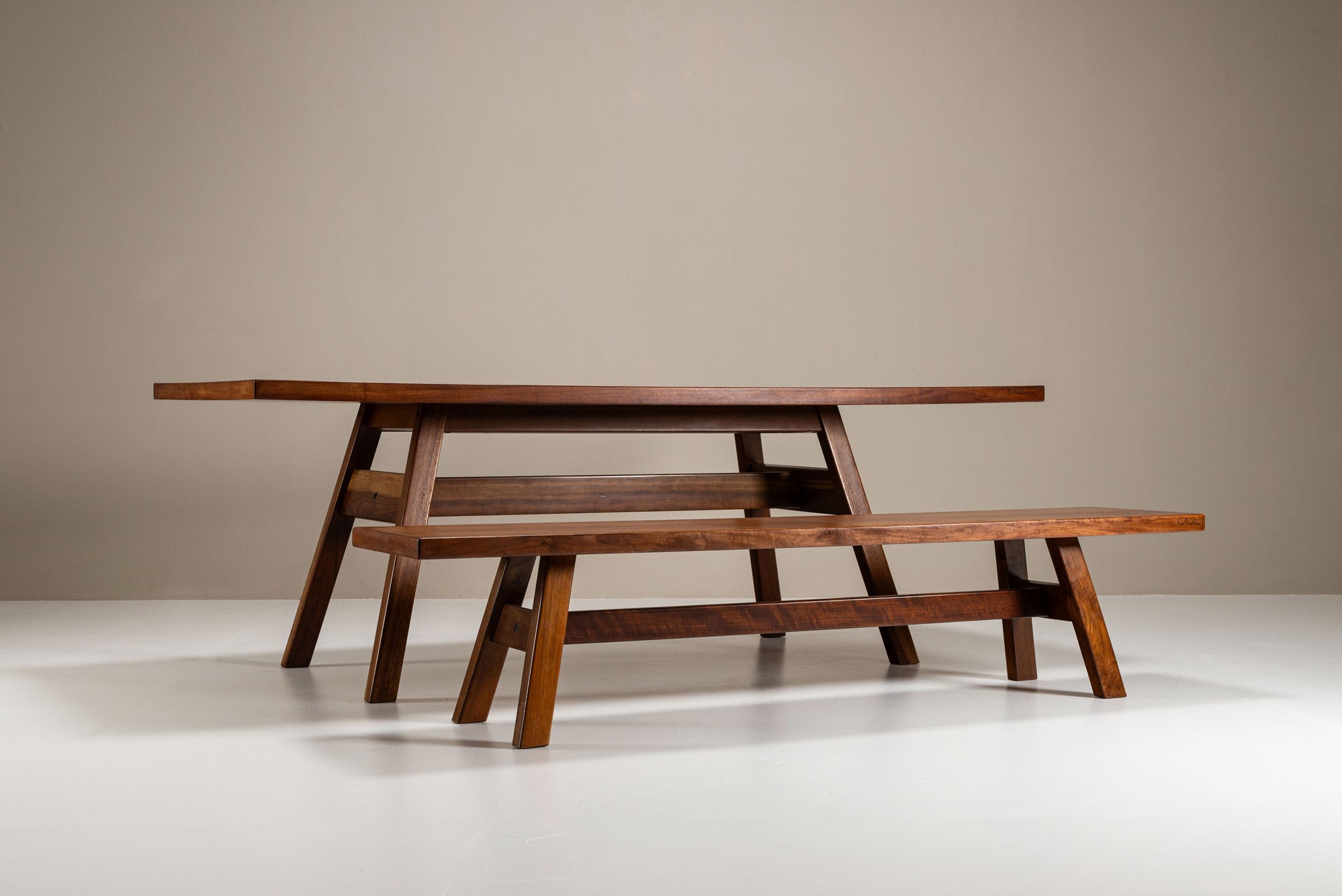 Set_of_Torbecchia_Dining_Table_and_Bench_by_Giovanni_Michelucci_for_Poltronova,_1965,_Italy