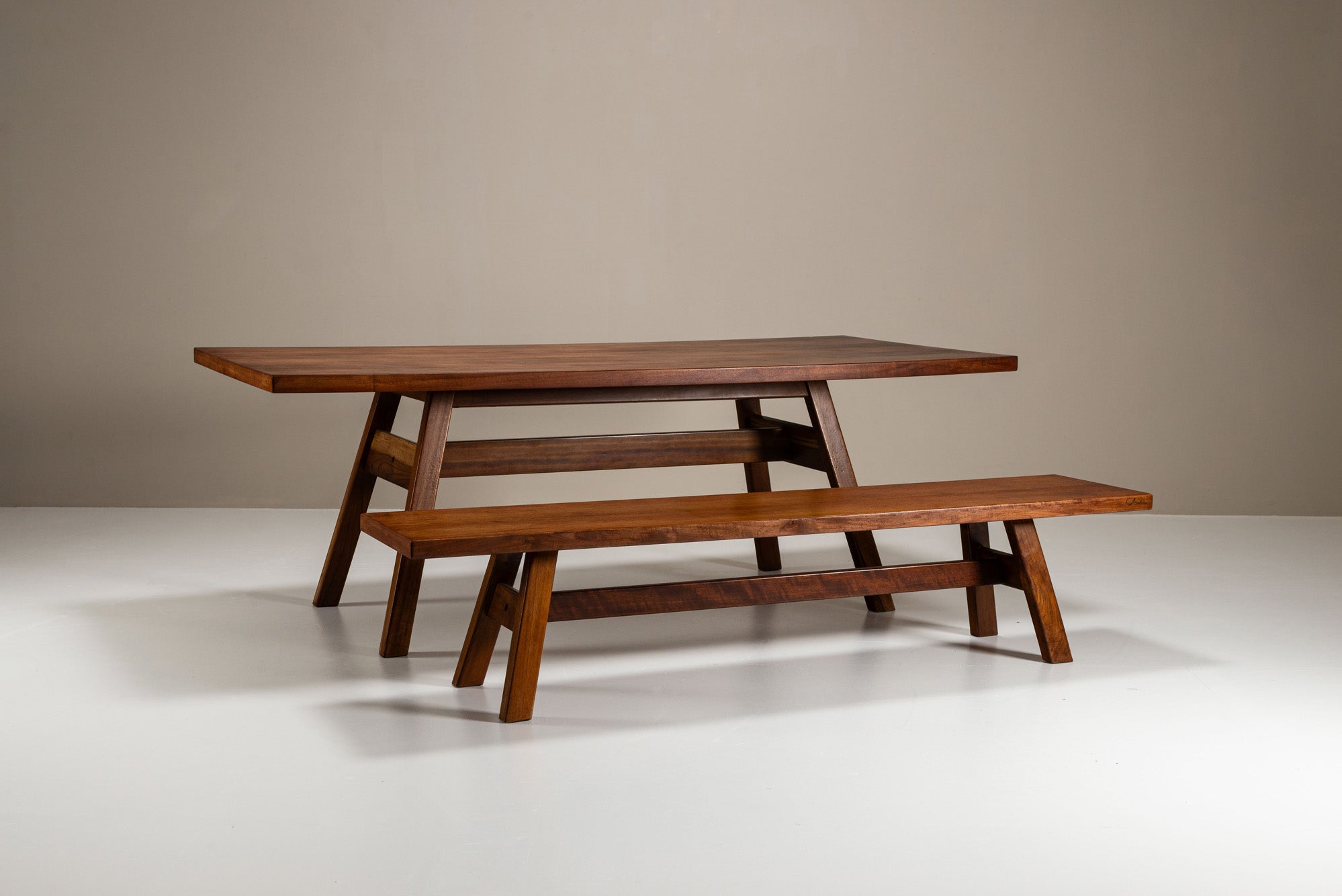 Set_of_Torbecchia_Dining_Table_and_Bench_by_Giovanni_Michelucci_for_Poltronova,_1965,_Italy