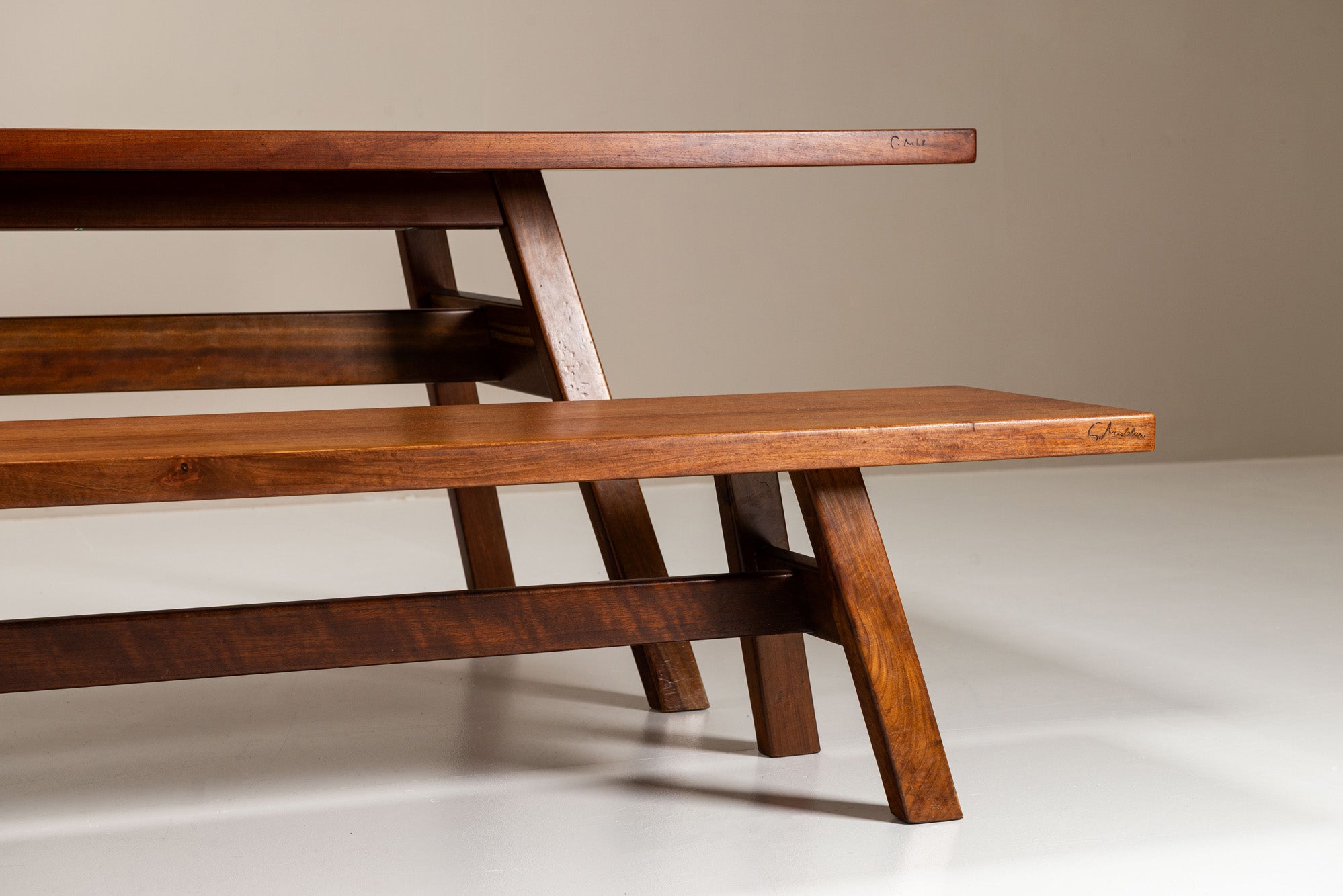 Set_of_Torbecchia_Dining_Table_and_Bench_by_Giovanni_Michelucci_for_Poltronova,_1965,_Italy