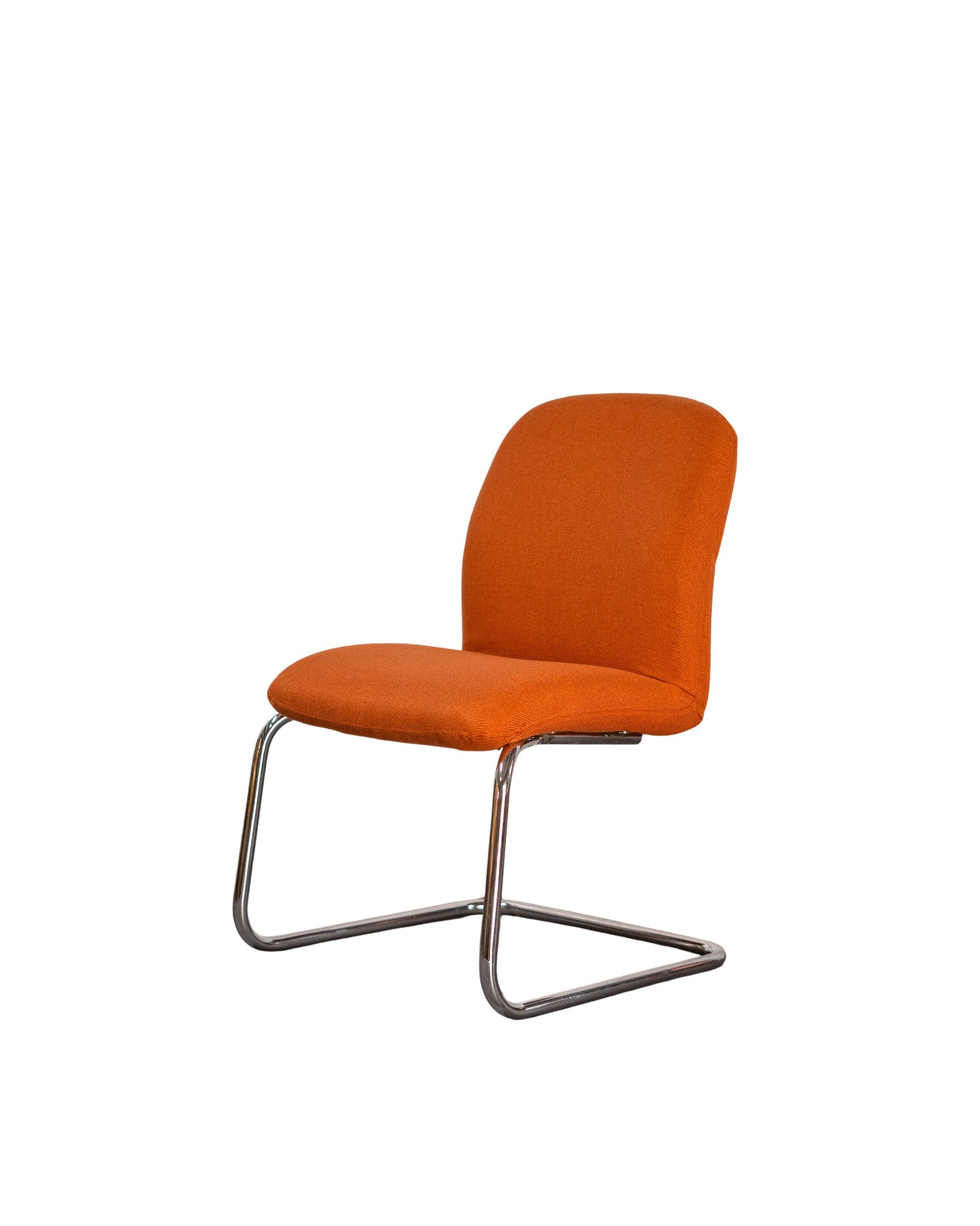 Tubular_Chrome_Steel_Cantilever_Armchair_in_orange_upholstery_from_1980
