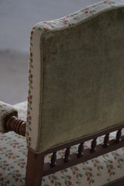 Turned_Wood_Armchair_with_Floral_Upholstery,_Scandinavian_Rustic_Design