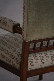 Turned_Wood_Armchair_with_Floral_Upholstery,_Scandinavian_Rustic_Design