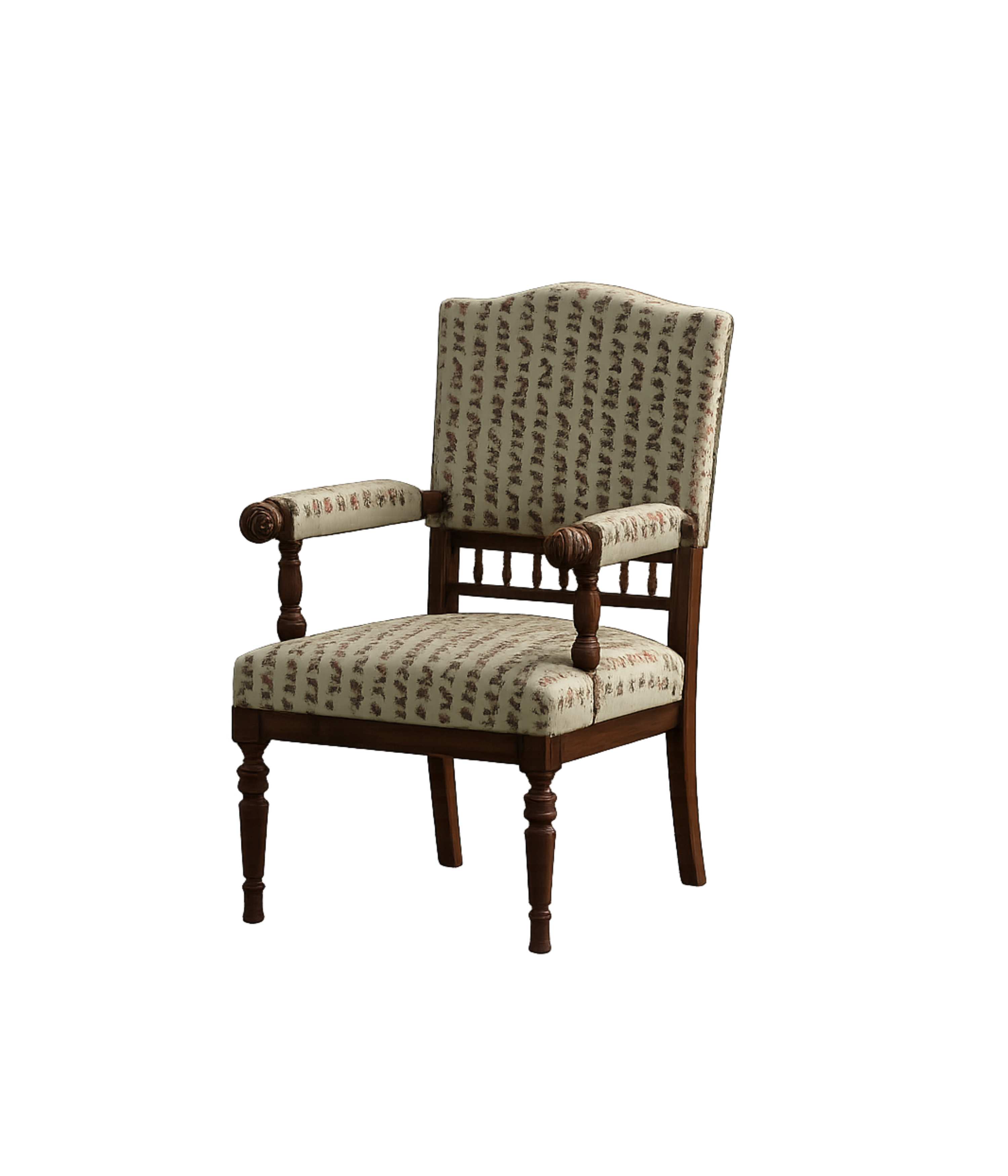 Turned_Wood_Armchair_with_Floral_Upholstery,_Scandinavian_Rustic_Design