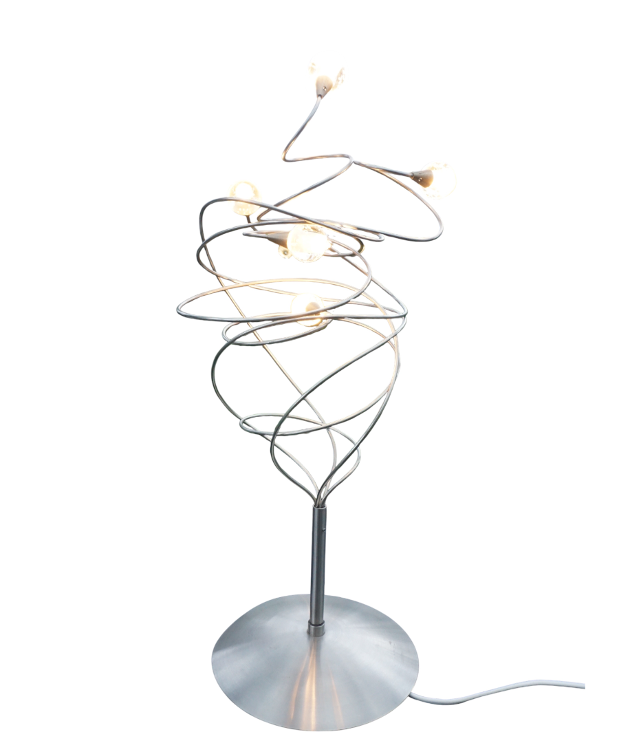 Twister_Table_Lamp_by_Harco_Loor_Design,_Sculptural_Stainless_Steel_and_Blown_Glass_Light,_Netherlands,_1980s