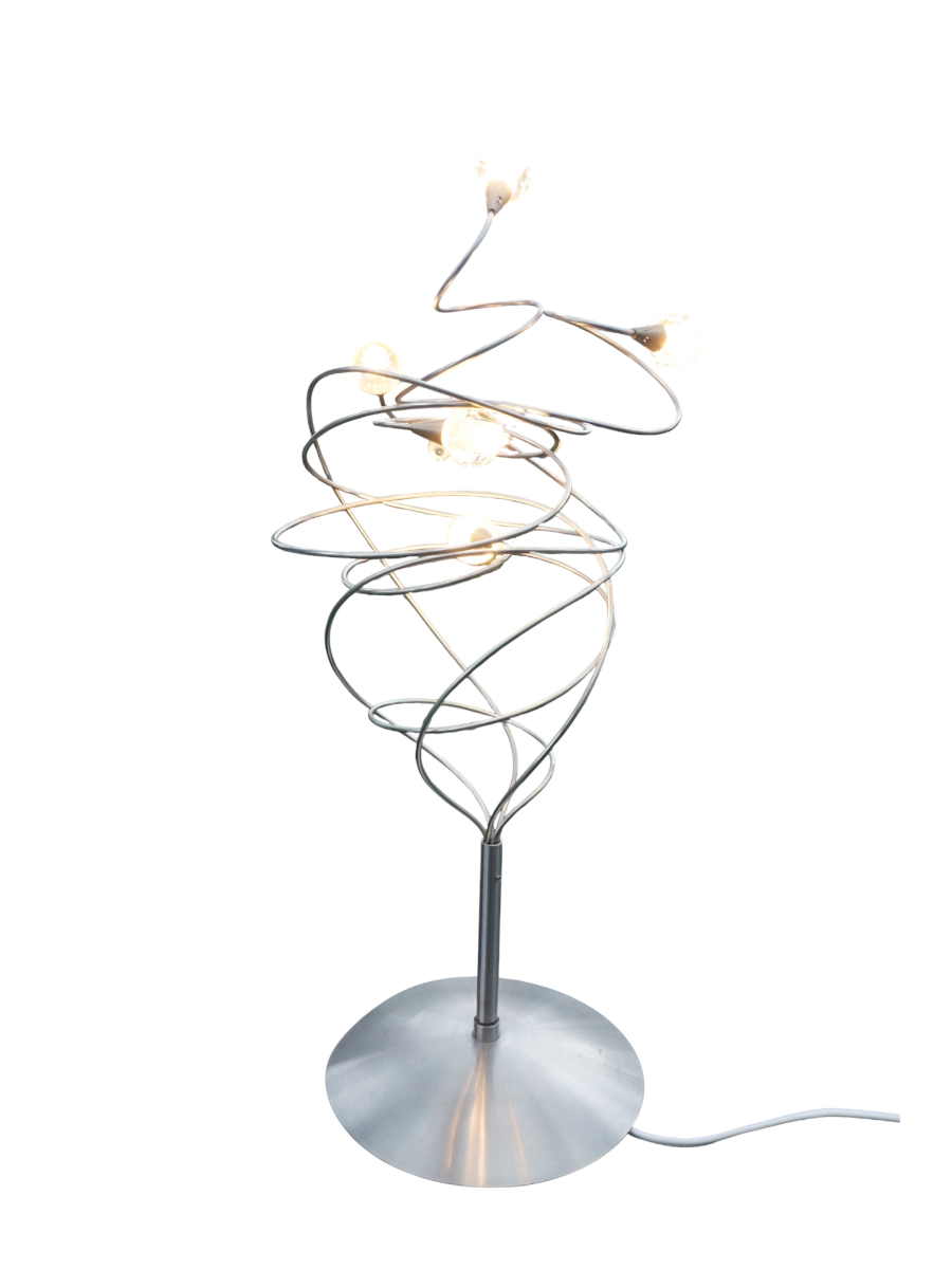 Twister_Table_Lamp_by_Harco_Loor_Design,_Sculptural_Stainless_Steel_and_Blown_Glass_Light,_Netherlands,_1980s