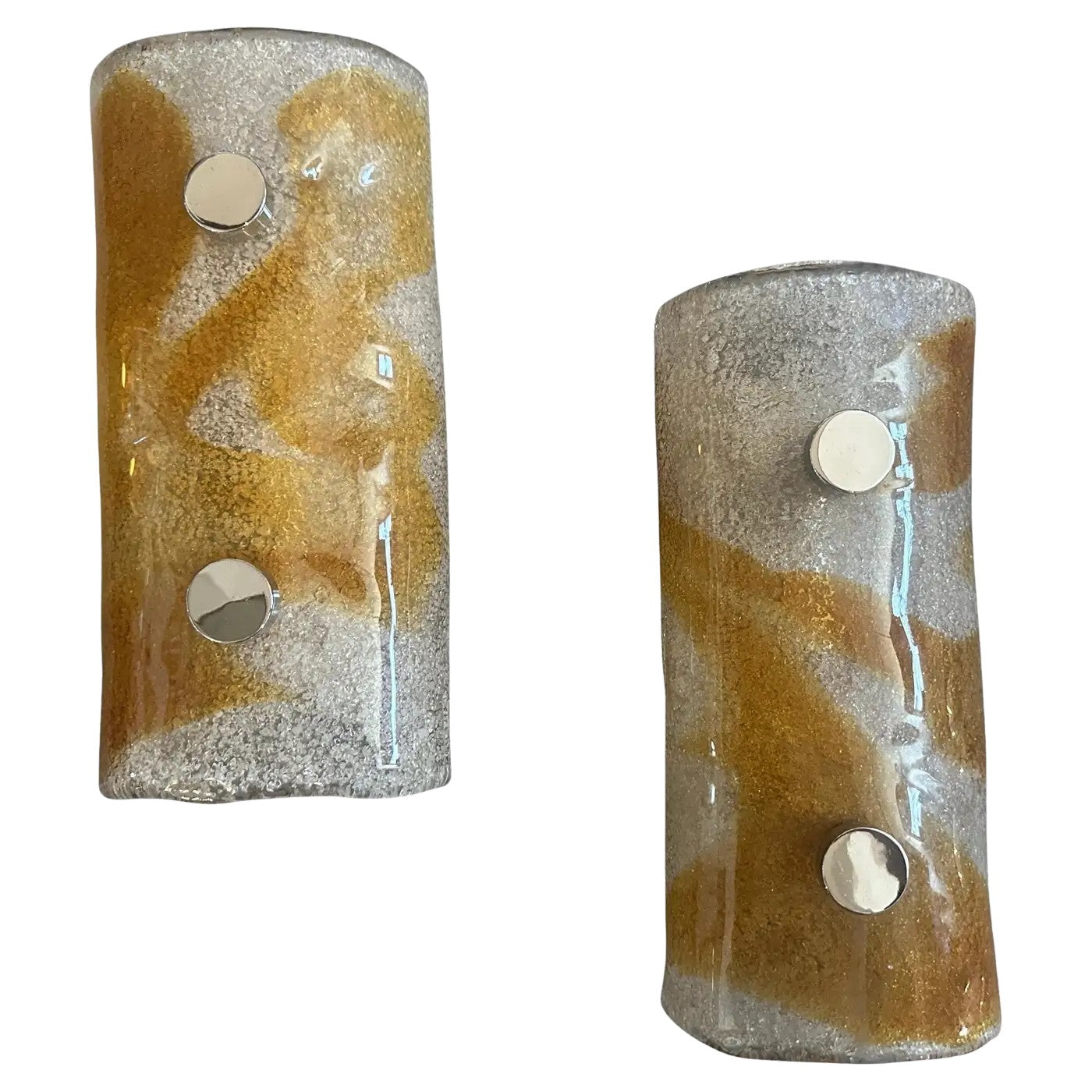Set_of_2_1970s_Space_Age_White_and_Brown_Murano_Glass_and_Steel_Italian_Wall_Sconces