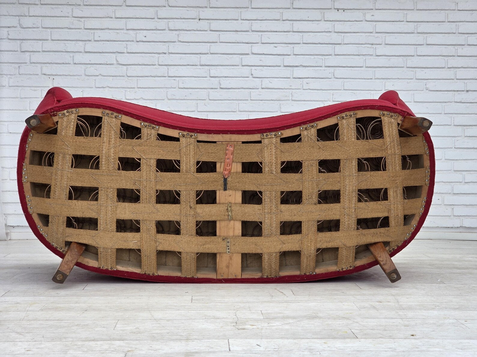 Danish_“Banana”_Two_Seater_Sofa_in_Oak_and_Wool,_1960s,_Denmark