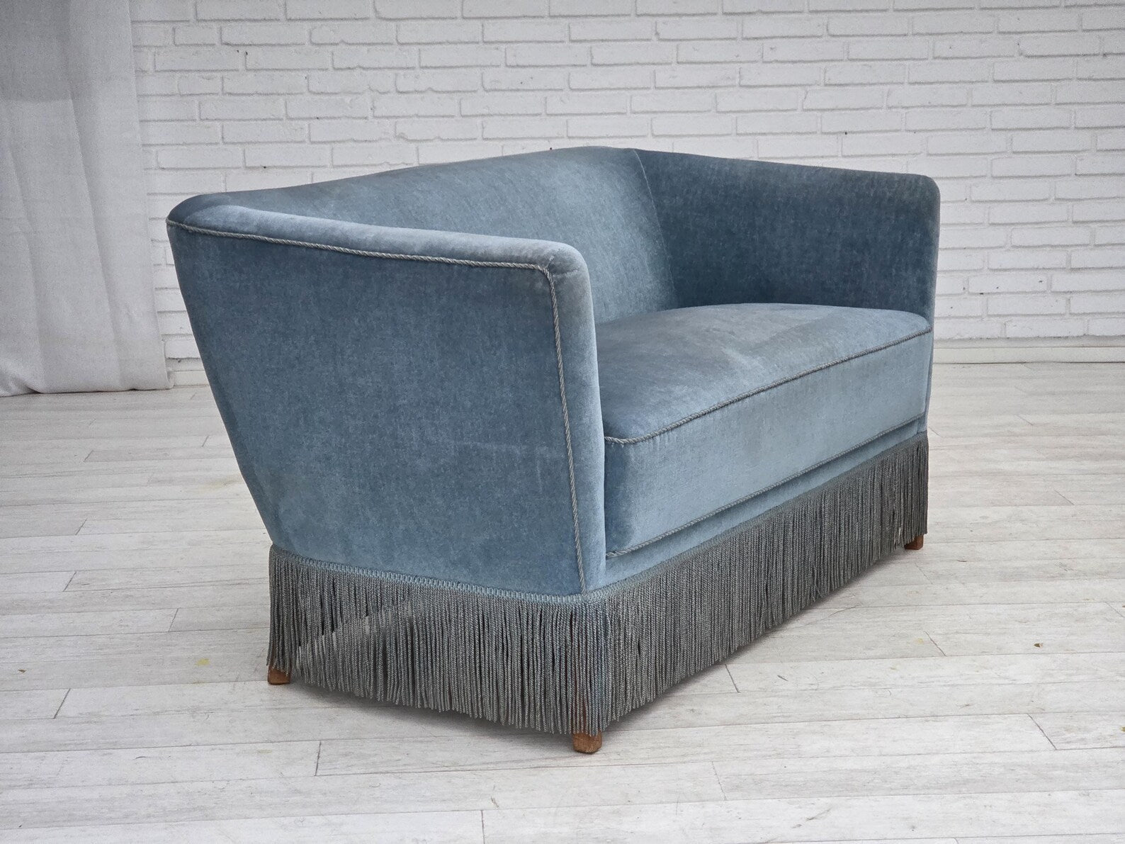 Two-Seater_Sofa,_Blue_Velour_&_Oak_Legs_1970s_Denmark