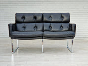 German_Black_Leather_Two_Seater_Sofa_with_Chrome_Frame,_1976,_Germany