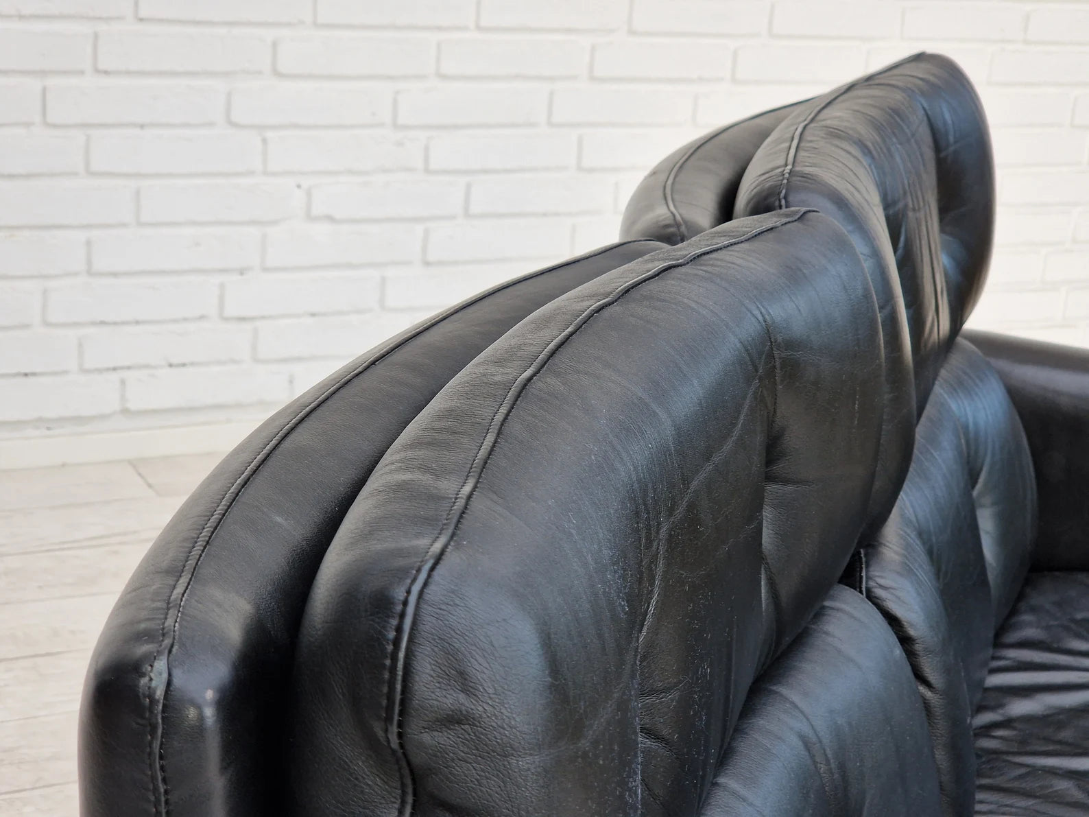 German_Black_Leather_Two_Seater_Sofa_with_Chrome_Frame,_1976,_Germany