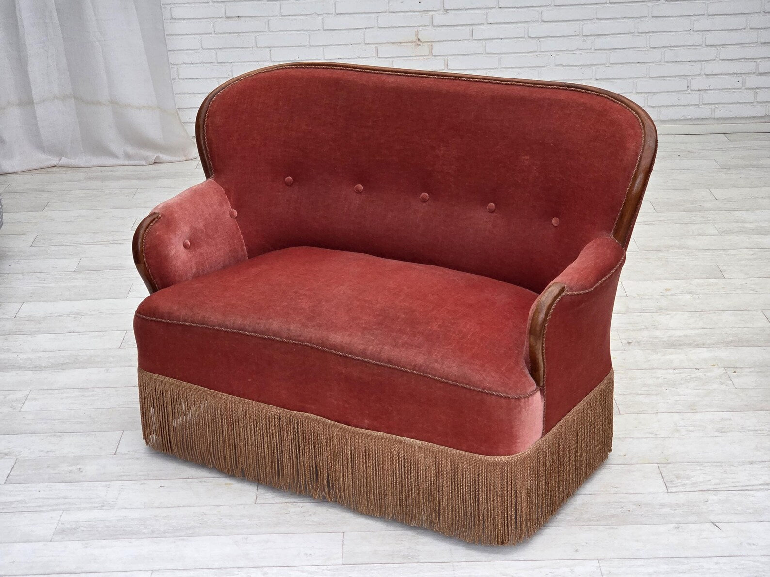 Danish_Two_Seater_Sofa_in_Salmon_Velour_and_Ash,_1930s,_Denmark