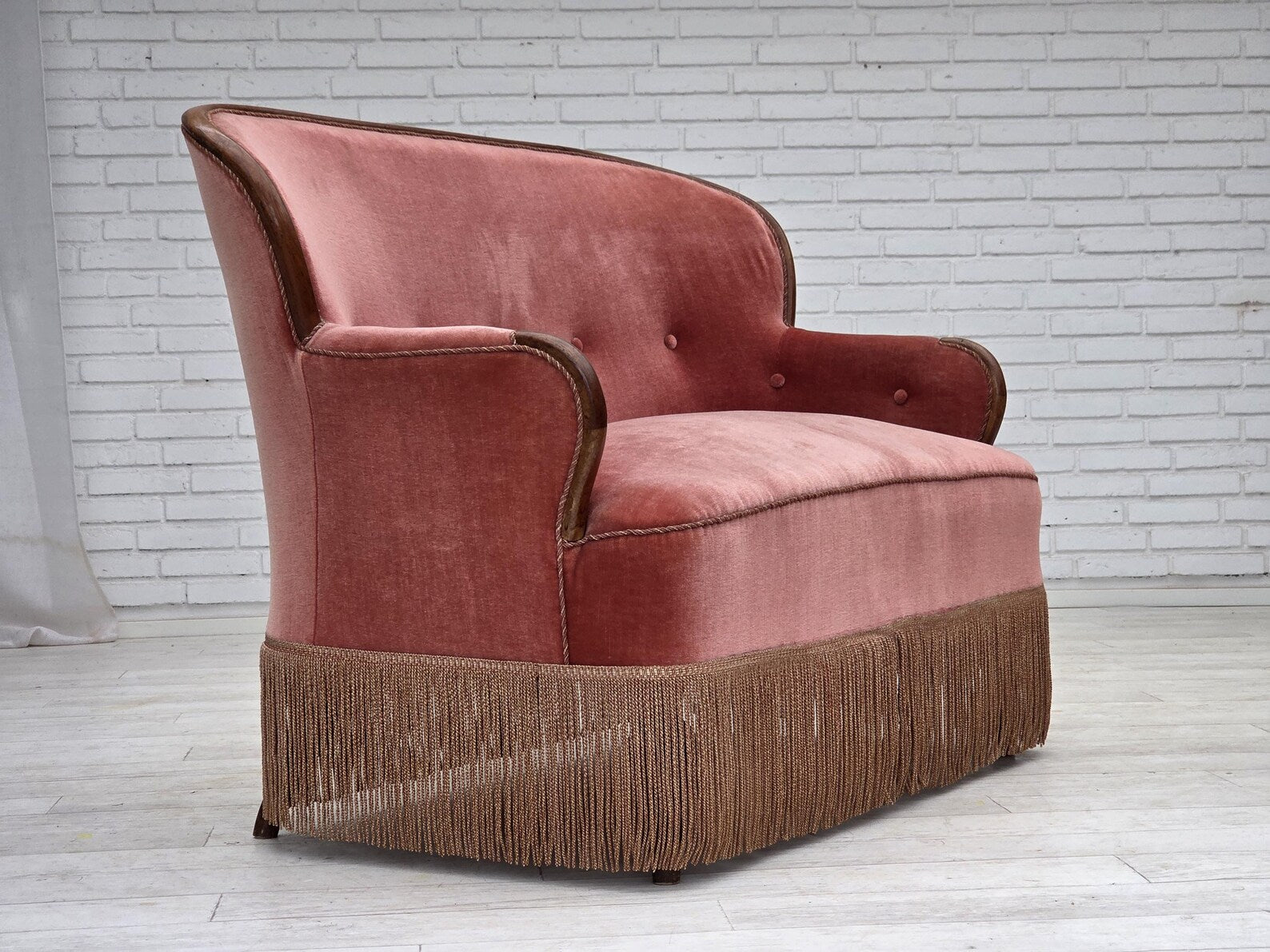 Danish_Two_Seater_Sofa_in_Salmon_Velour_and_Ash,_1930s,_Denmark