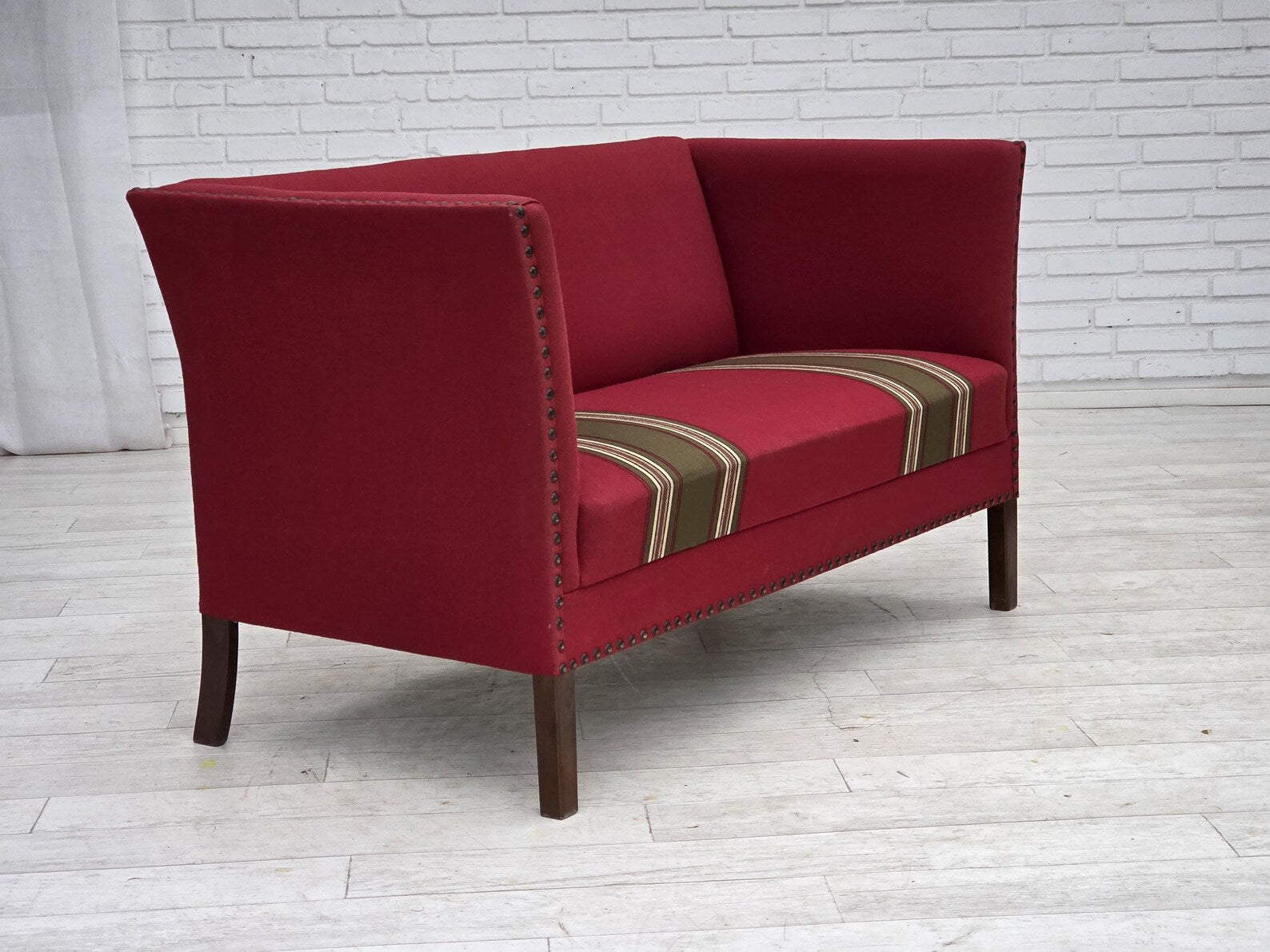 Danish_Scandinavian_Modern_Two-Seater_Sofa_with_Red_Wool_Upholstery,_1970s,_Denmark