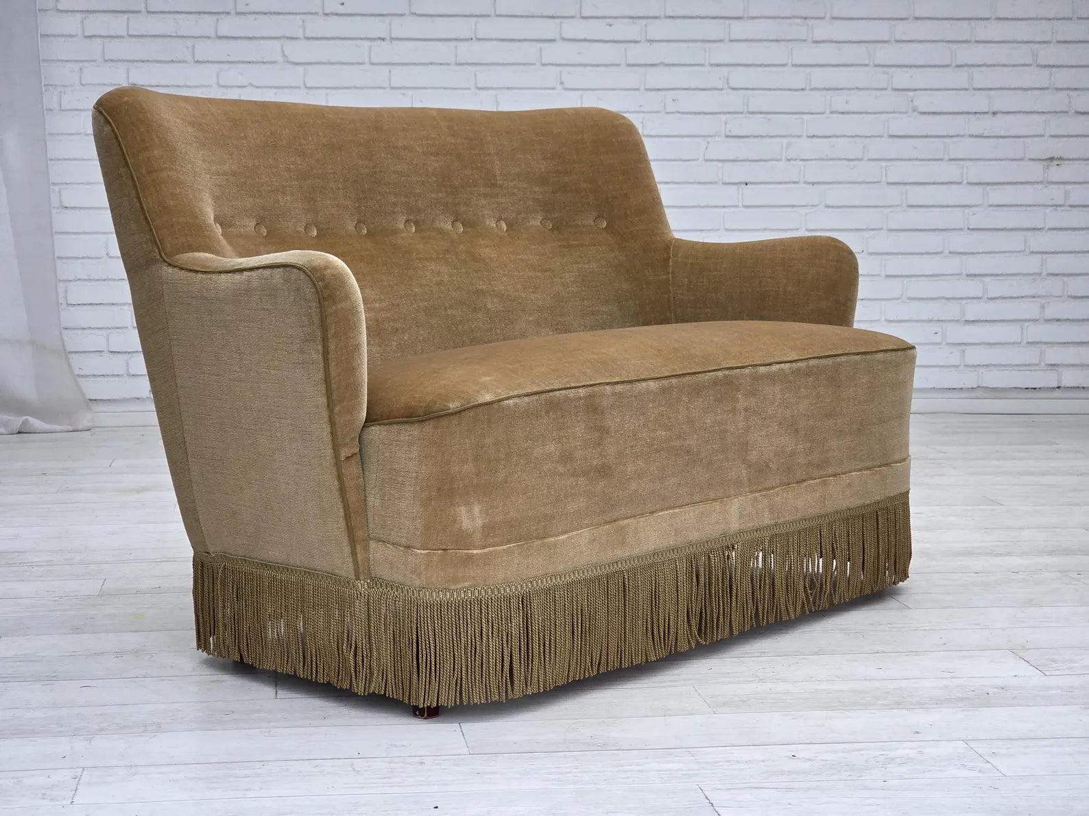Danish_Two_Seater_Sofa_in_Light_Green_Velour,_1970s,_Denmark