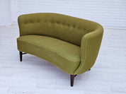 1960s_Danish_Two_Seater_Sofa_in_Olive_Green_Wool_with_Oak_Legs,_Denmark