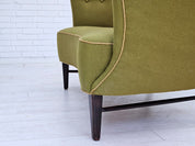 1960s_Danish_Two_Seater_Sofa_in_Olive_Green_Wool_with_Oak_Legs,_Denmark