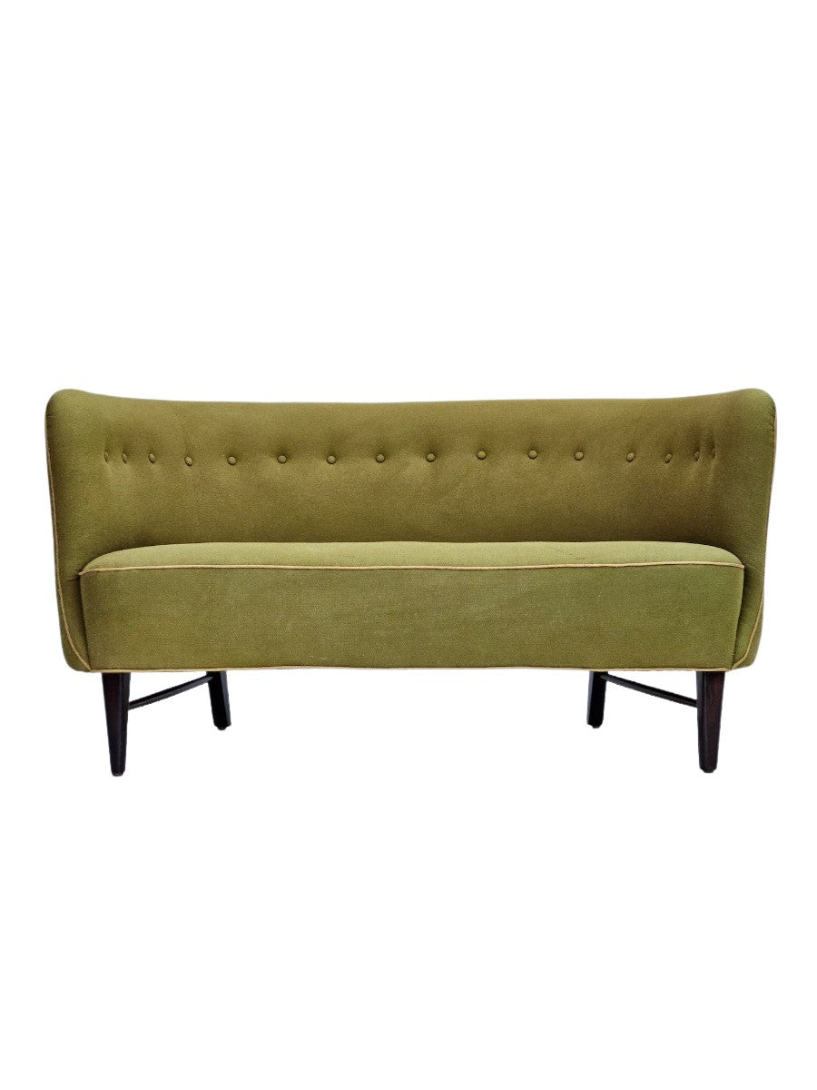 1960s_Danish_Two_Seater_Sofa_in_Olive_Green_Wool_with_Oak_Legs,_Denmark
