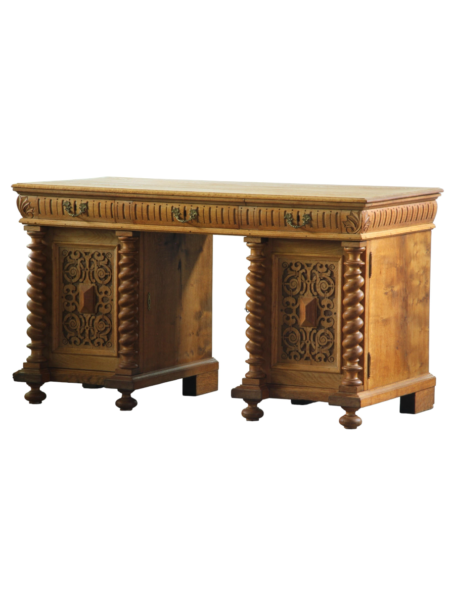 Unique_Danish_Cabinetmaker_Solid_Oak_Desk_with_Carved_Doors,_Denmark,_1960s