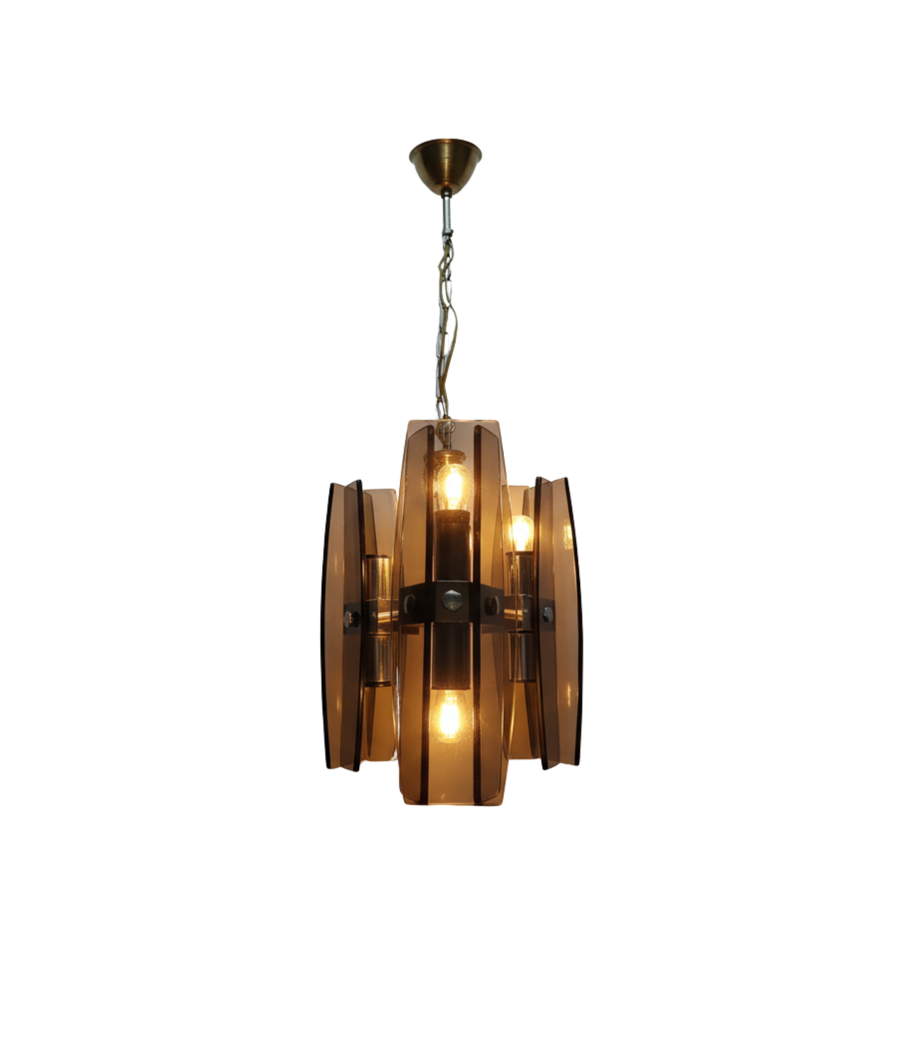 Veca_Smoked_Glass_and_Chrome_Ceiling_Lamp_with_6_Lights,_Italy_1970s