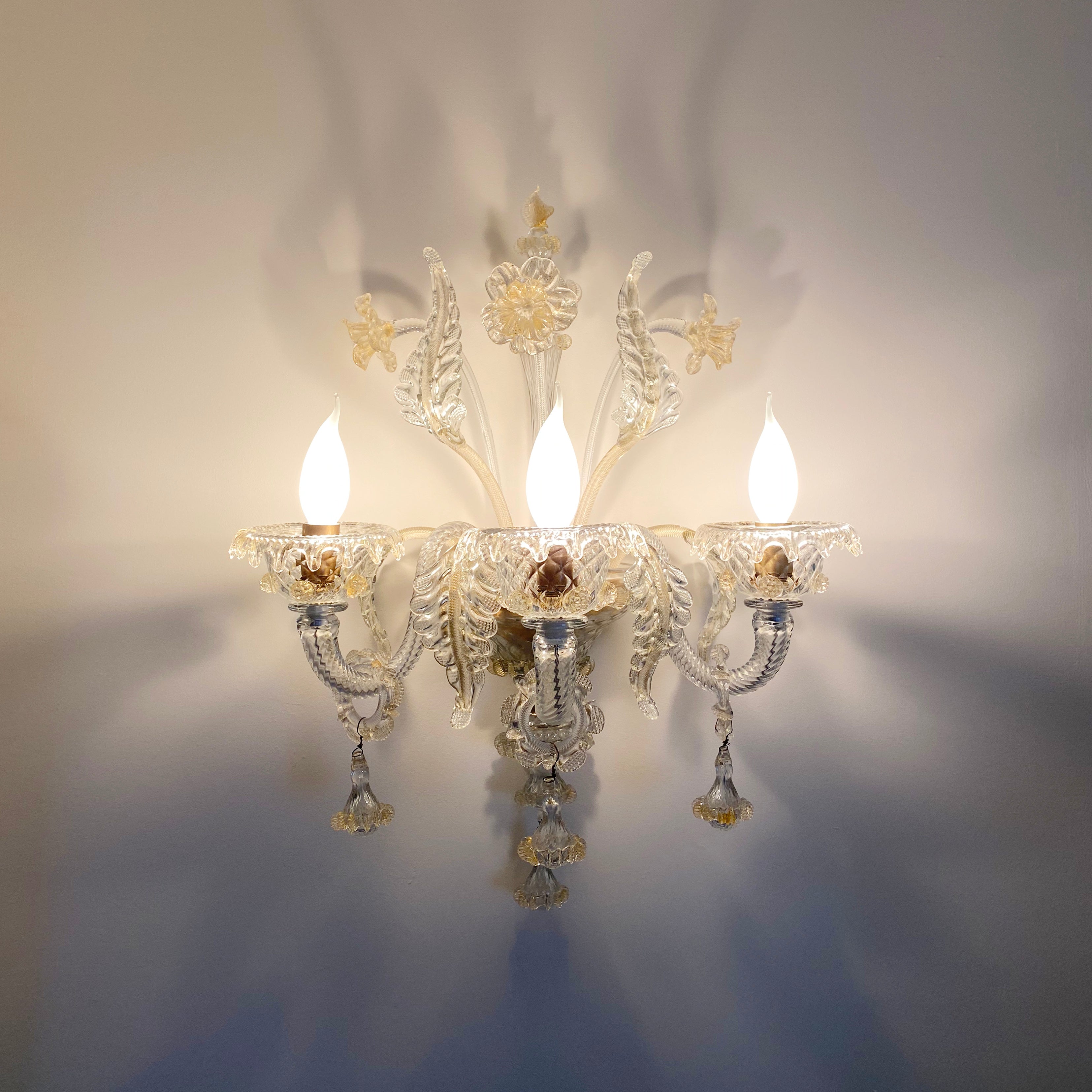Murano_Venetian_Glass_Wall_Chandelier_with_Gold_Leaf,_3_Lights