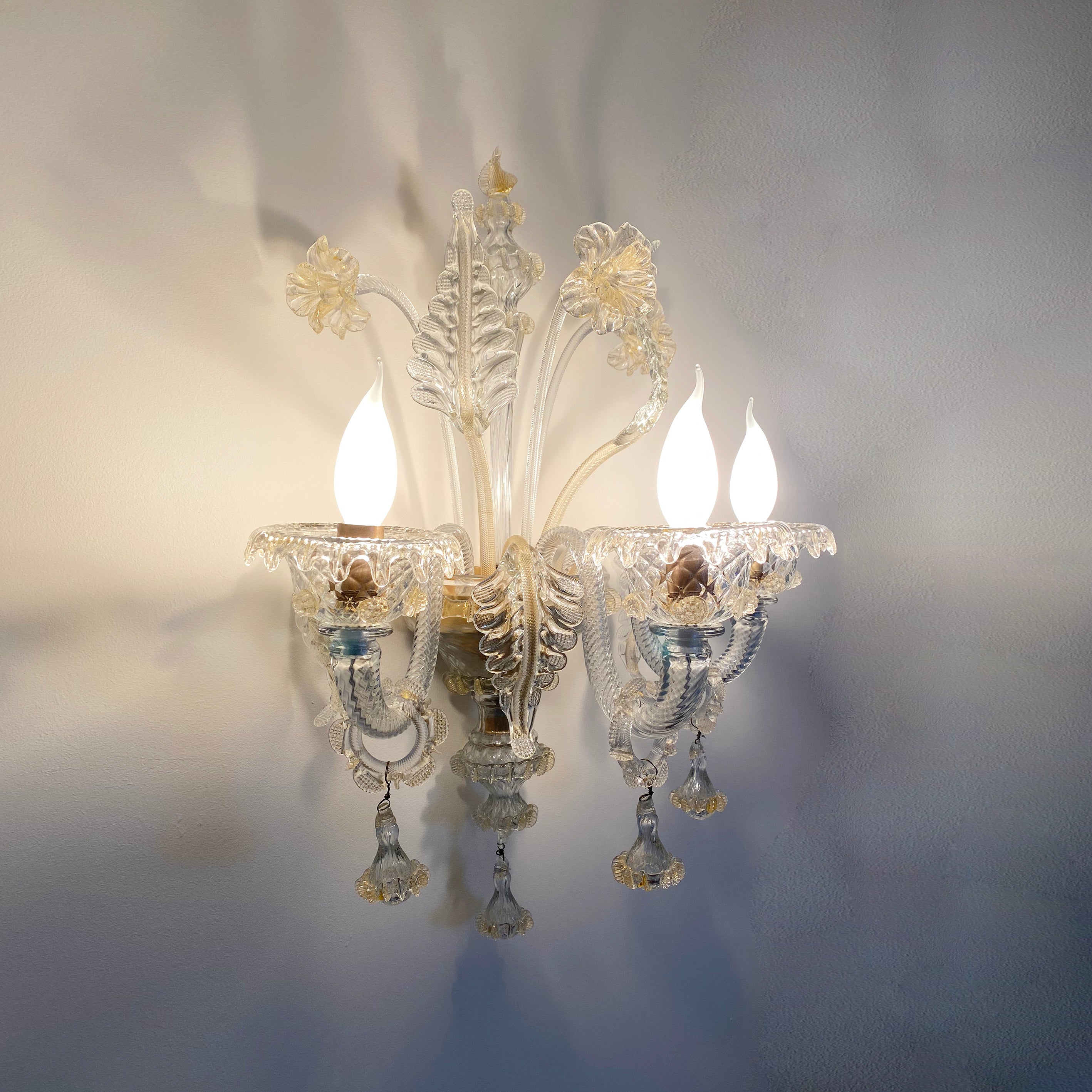 Murano_Venetian_Glass_Wall_Chandelier_with_Gold_Leaf,_3_Lights