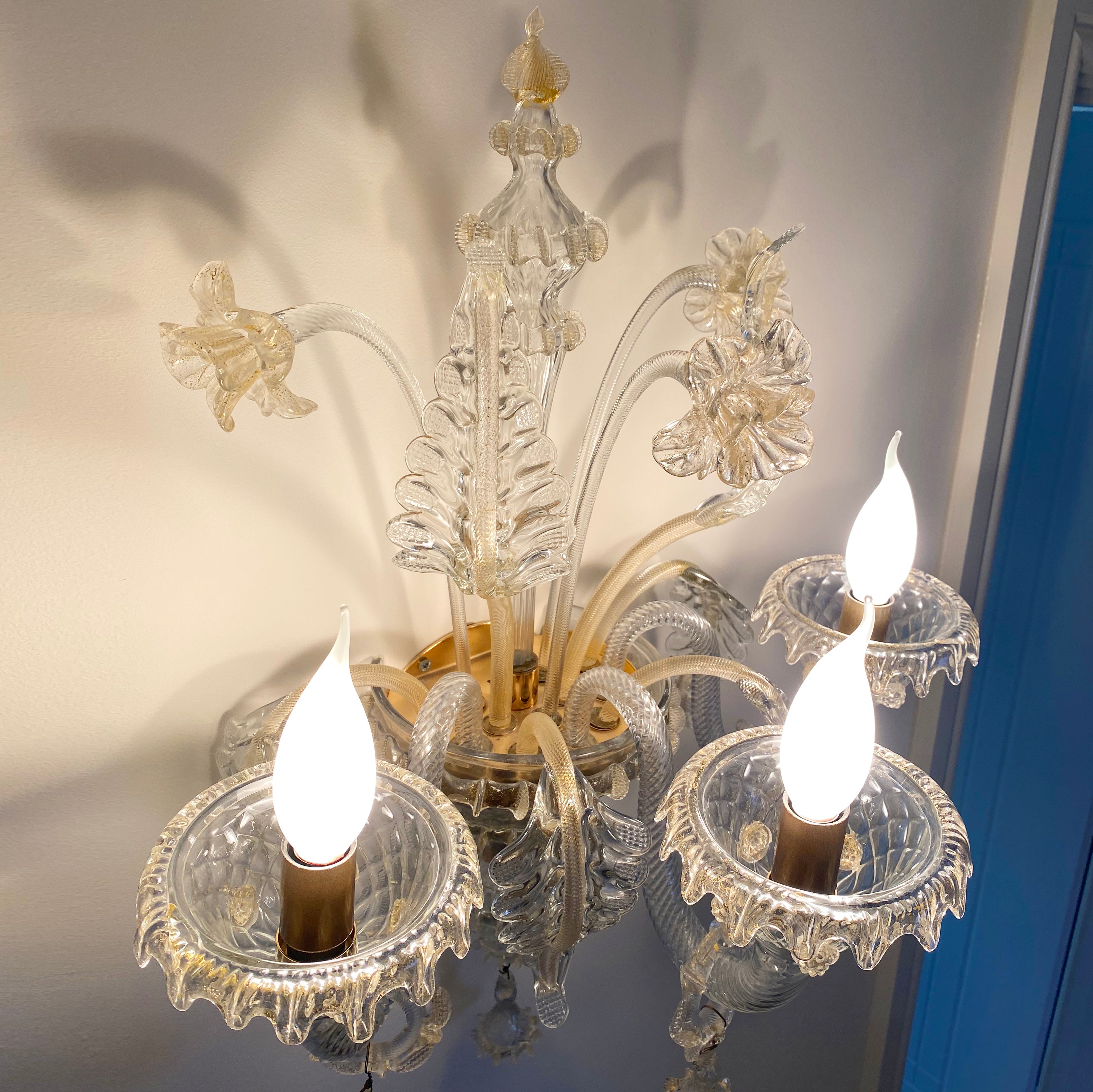 Murano_Venetian_Glass_Wall_Chandelier_with_Gold_Leaf,_3_Lights