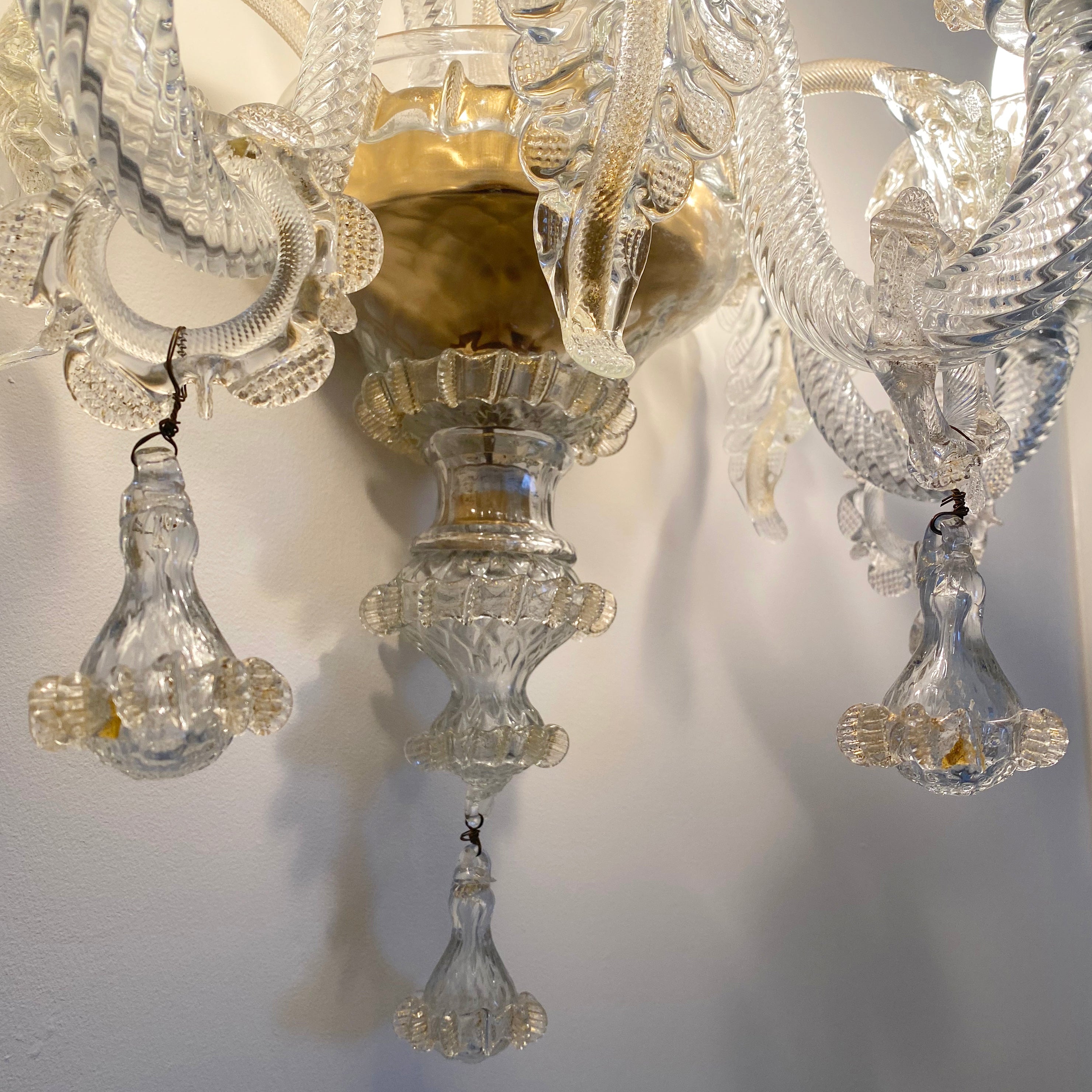 Murano_Venetian_Glass_Wall_Chandelier_with_Gold_Leaf,_3_Lights