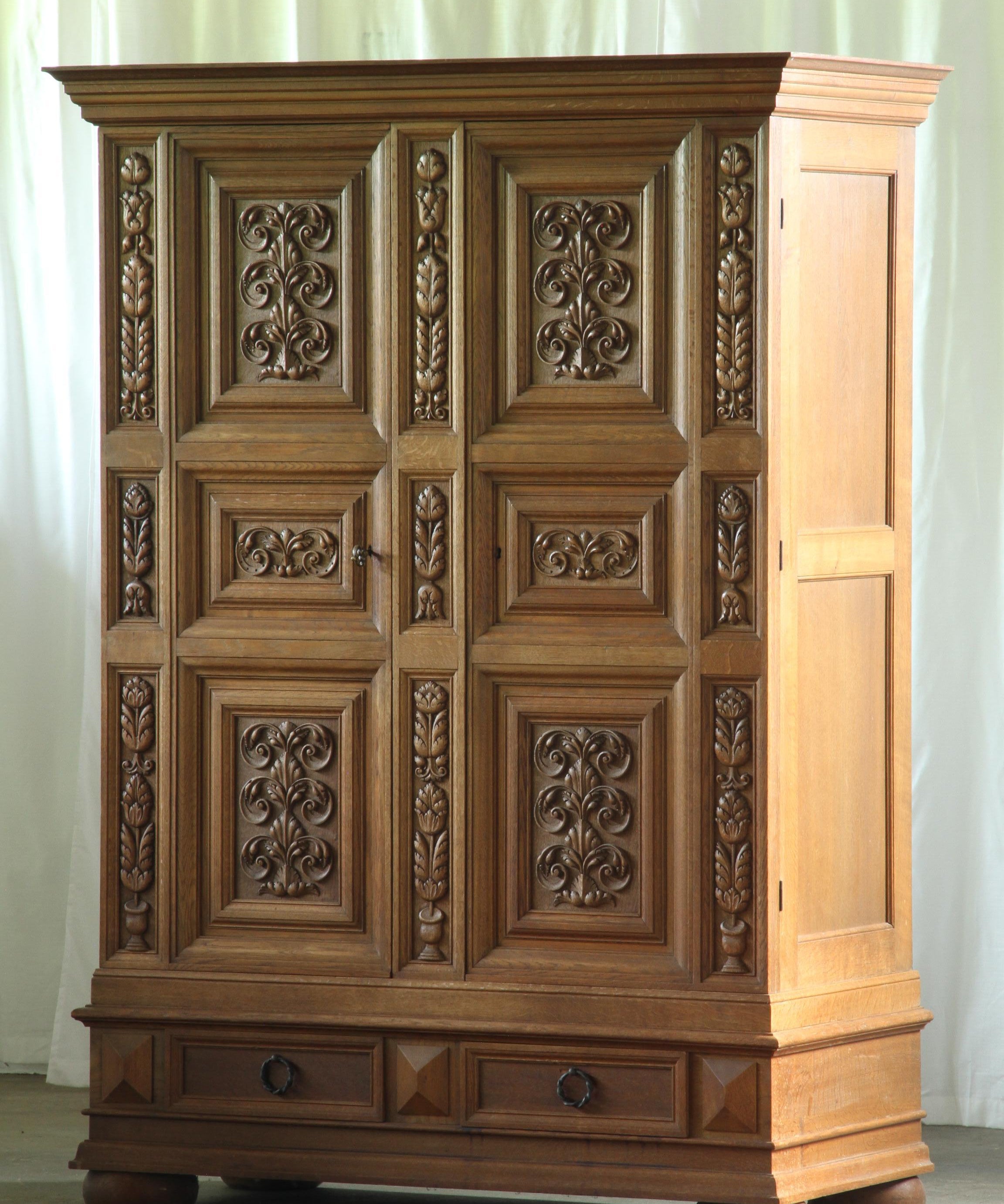Antique-Style_Solid_Oak_Cupboard_with_Hand-Carved_Art_Nouveau_Panels_and_Victorian_Influences