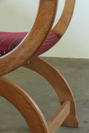Set_of_2_Danish_Kurol_Brutalist_Oak_Armchairs_with_Red_Striped_Wool_Upholstery,_Henning_Kjærnulf_Style