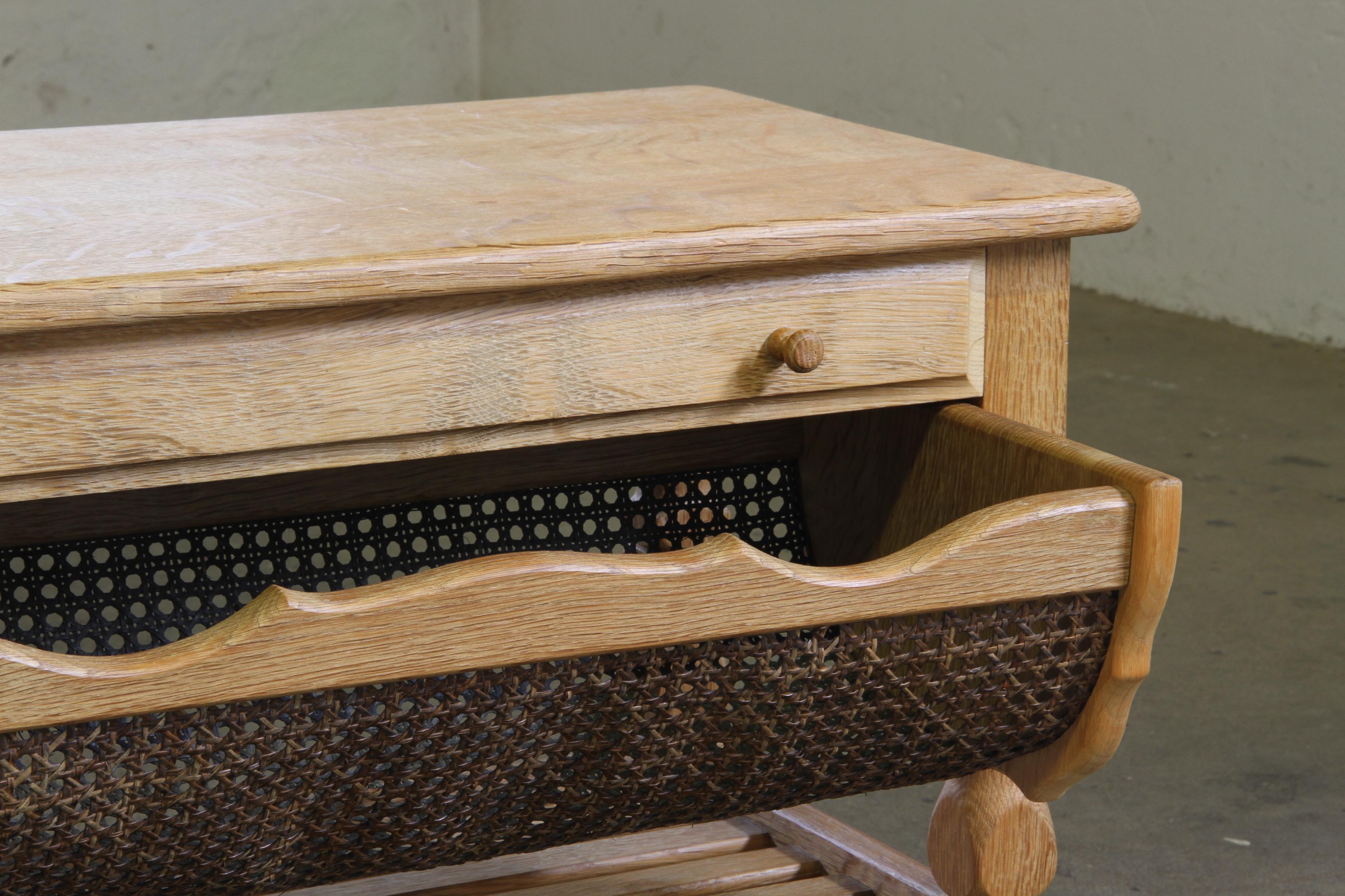Danish_Solid_Oak_Sewing_Table_with_Wicker_Basket_in_the_Style_of_Henning_Kjærnulf,_1960s