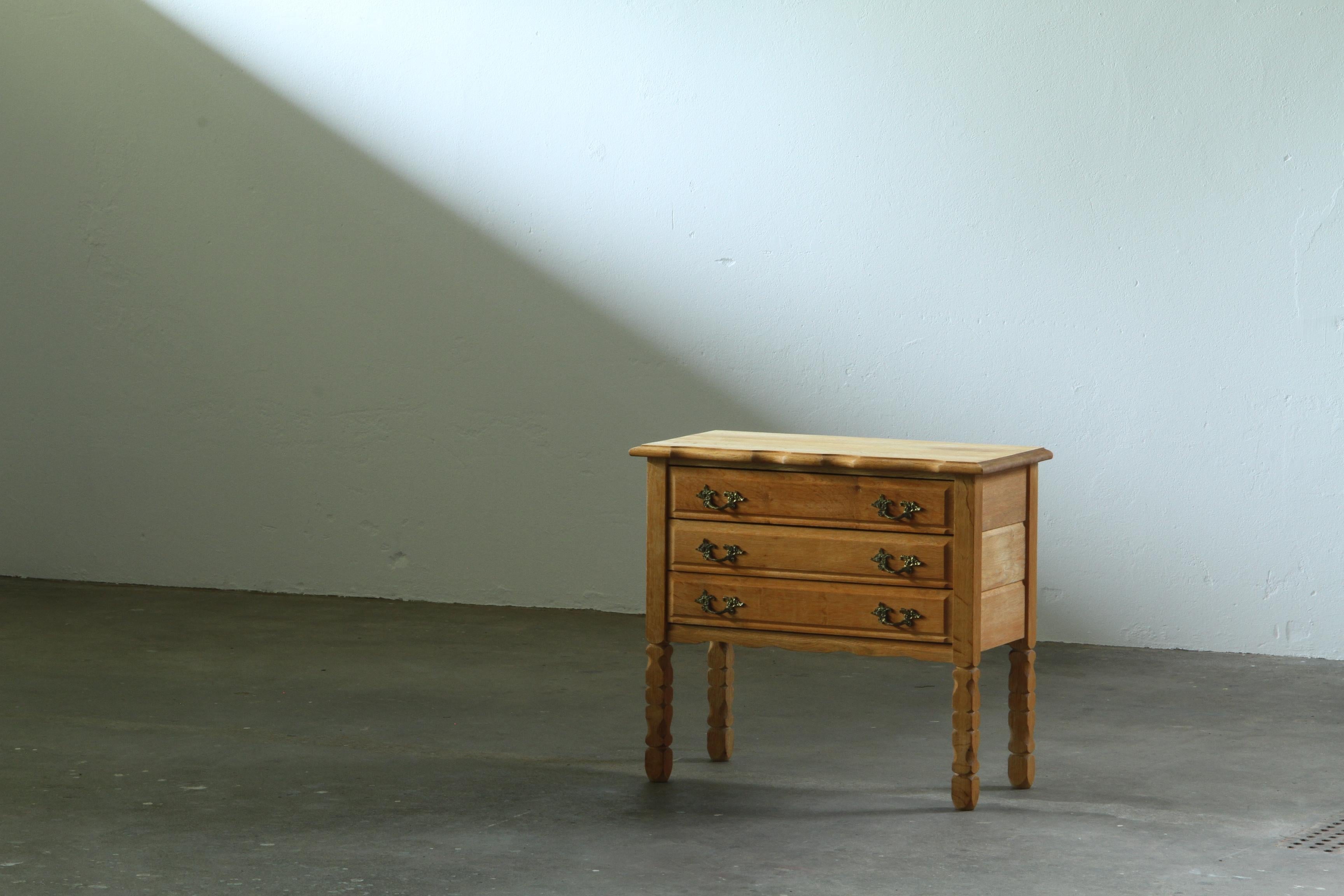 Danish_Brutalist_Oak_Side_Table_with_Three_Drawers,_Attributed_to_Henning_Kjærnulf,_1960s