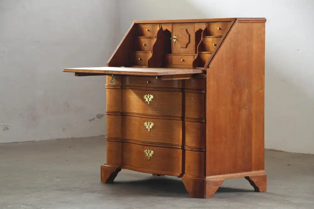 Antique_Baroque_Revival_Solid_Oak_Secretary_Bureau_with_Drop-Front_Writing_Desk,_Early_20th_Century