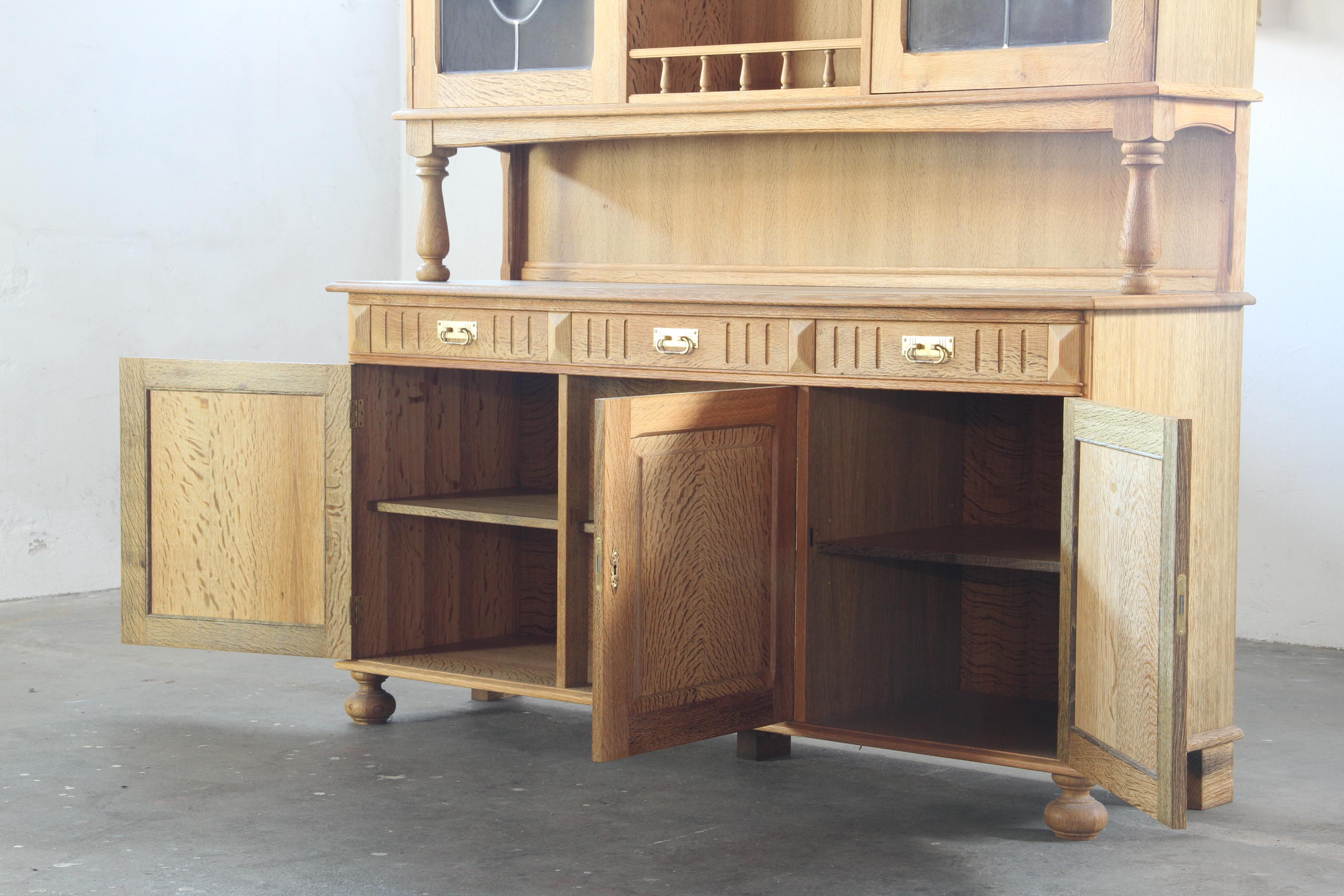 Danish_Mid-Century_Modern_Light_Oak_Display_Cabinet_with_Glass_Doors_and_Crown_Glass_Detail,_20th_Century