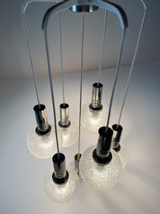 Doria_Leuchten_7_Globe_Chandelier,_Crackled_Murano_Style_Glass_and_Chrome,_German_Mid_Century_Modern,_1970s