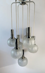 Doria_Leuchten_7_Globe_Chandelier,_Crackled_Murano_Style_Glass_and_Chrome,_German_Mid_Century_Modern,_1970s