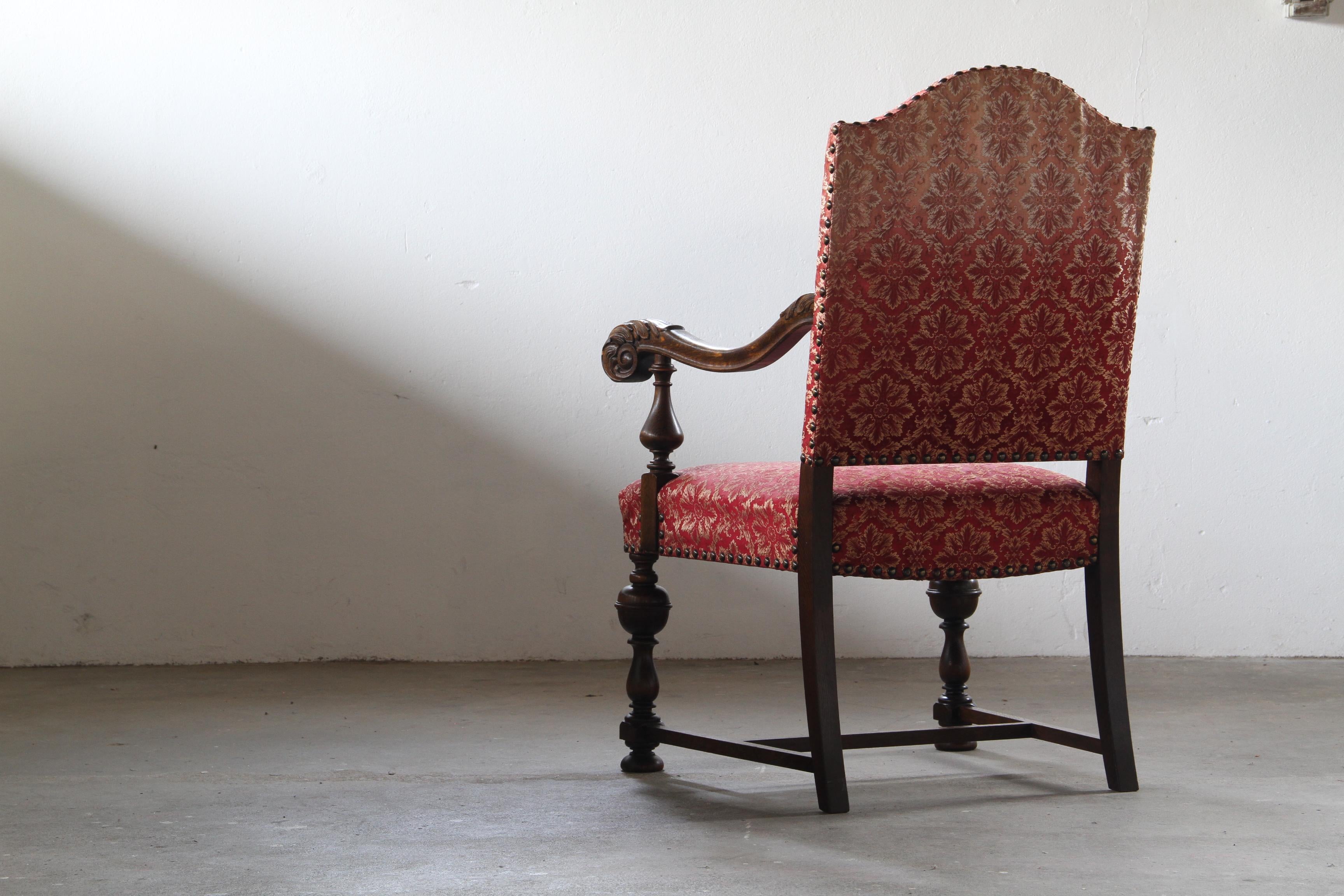 19th-Century_Danish_Ceremonial_Armchair_in_Carved_Oak_and_Red_Damask,_Late_1800s