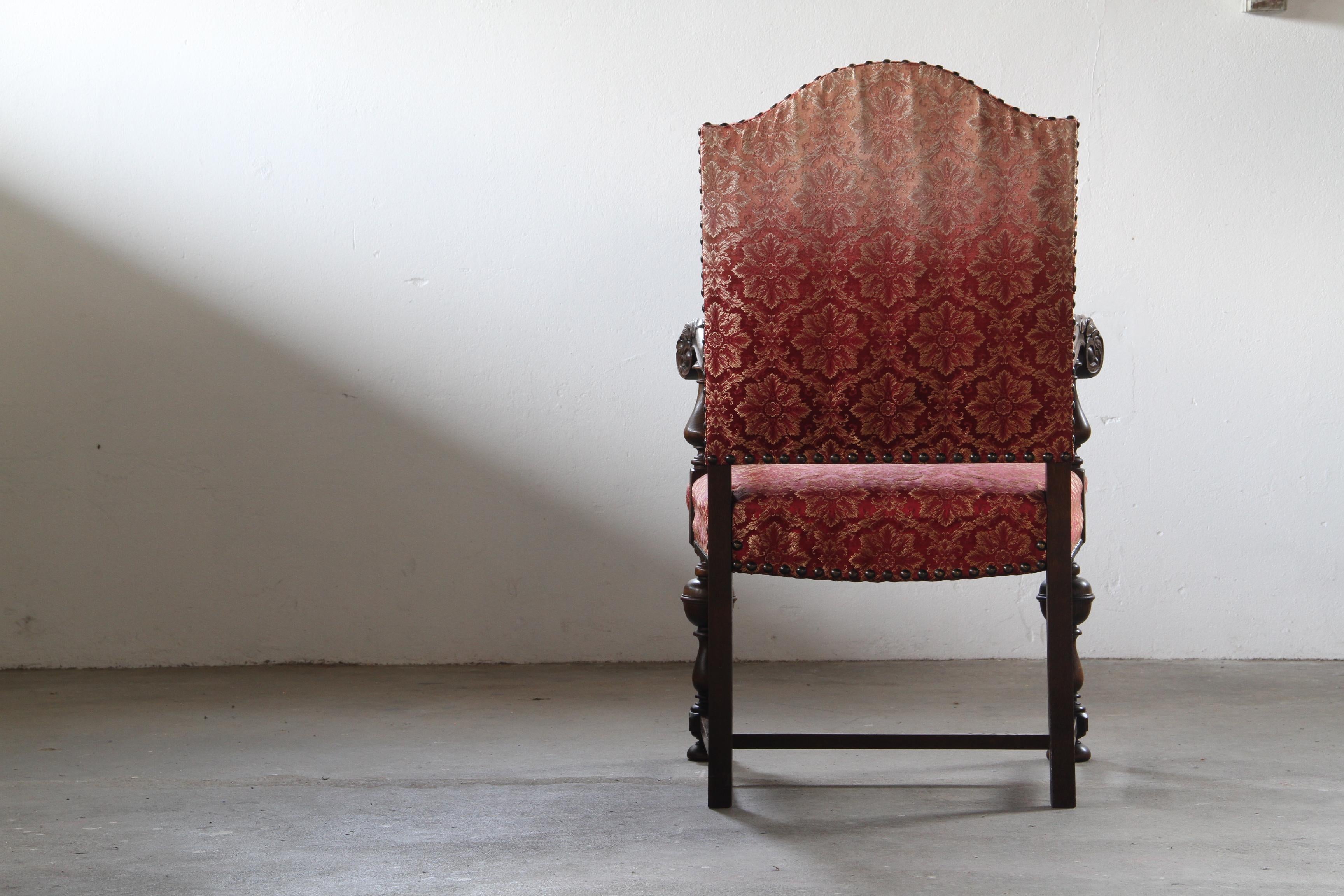 19th-Century_Danish_Ceremonial_Armchair_in_Carved_Oak_and_Red_Damask,_Late_1800s