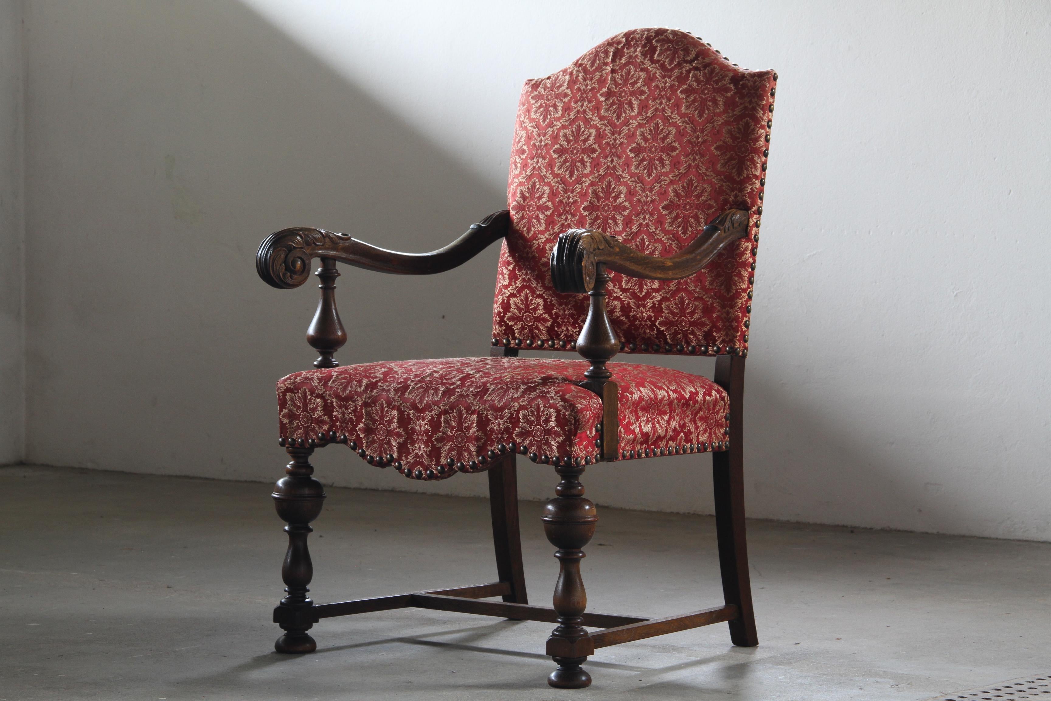 19th-Century_Danish_Ceremonial_Armchair_in_Carved_Oak_and_Red_Damask,_Late_1800s