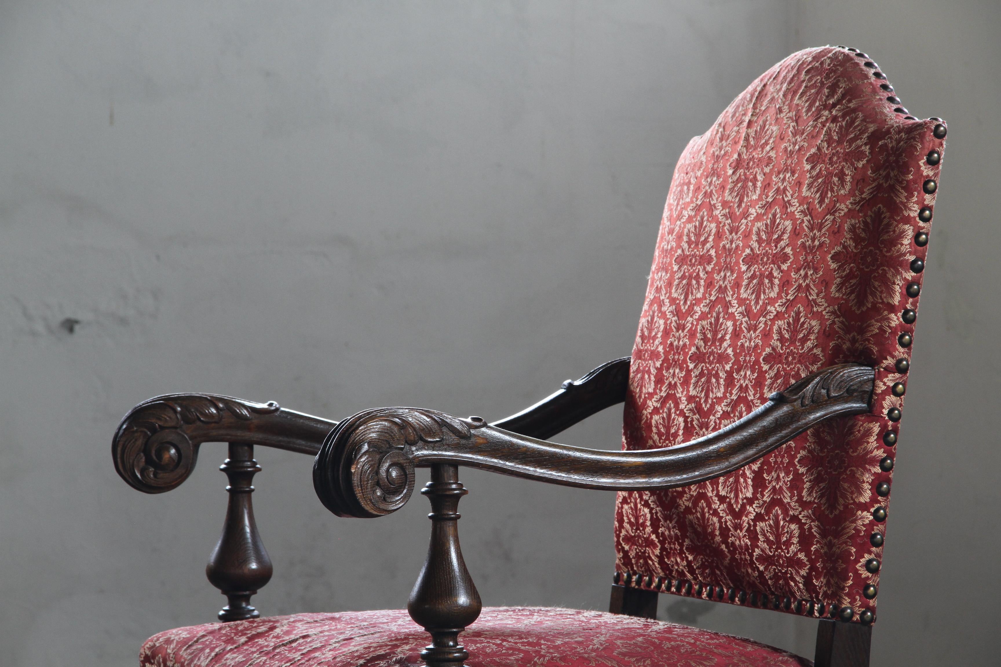 19th-Century_Danish_Ceremonial_Armchair_in_Carved_Oak_and_Red_Damask,_Late_1800s