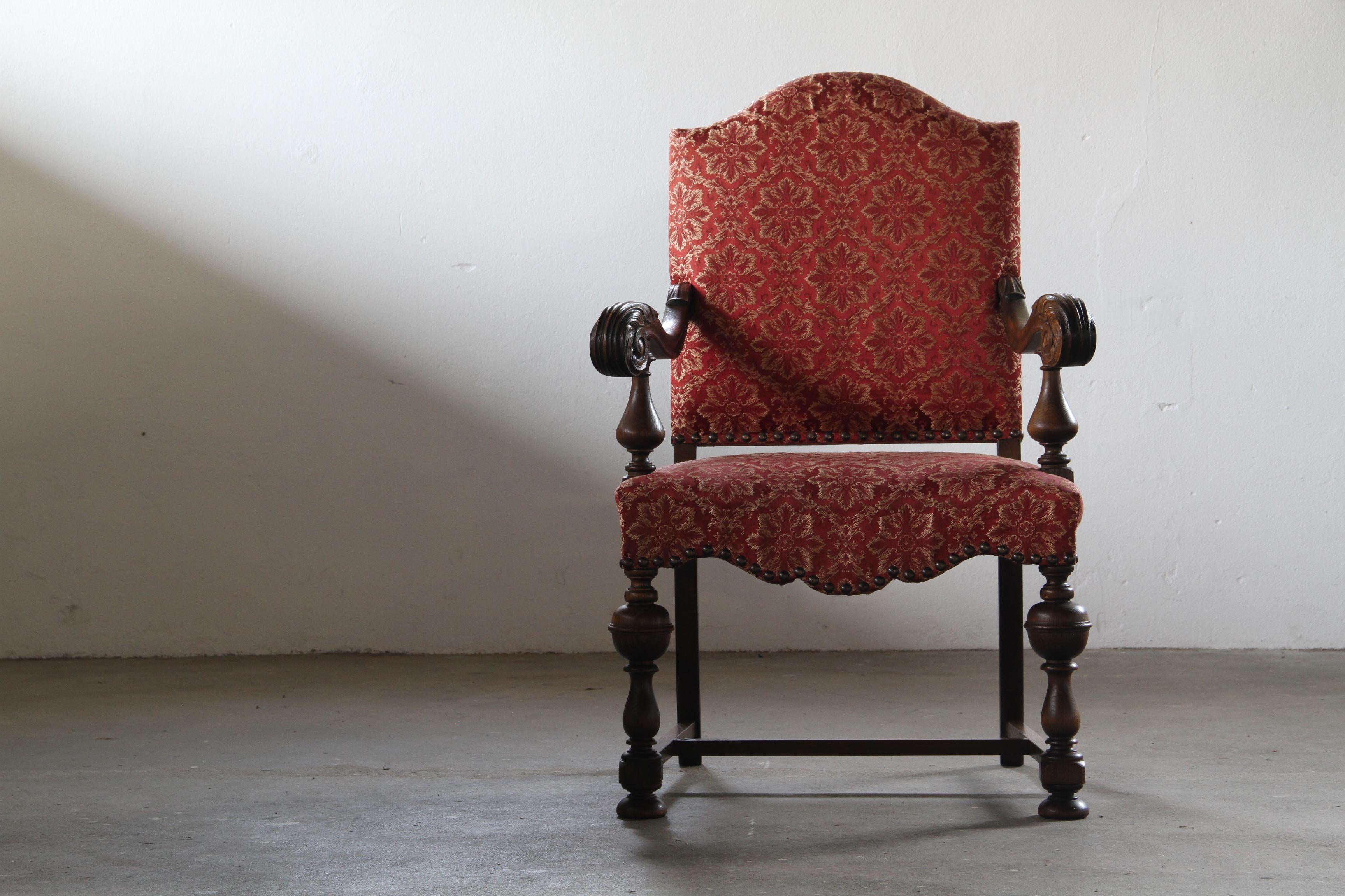 19th-Century_Danish_Ceremonial_Armchair_in_Carved_Oak_and_Red_Damask,_Late_1800s
