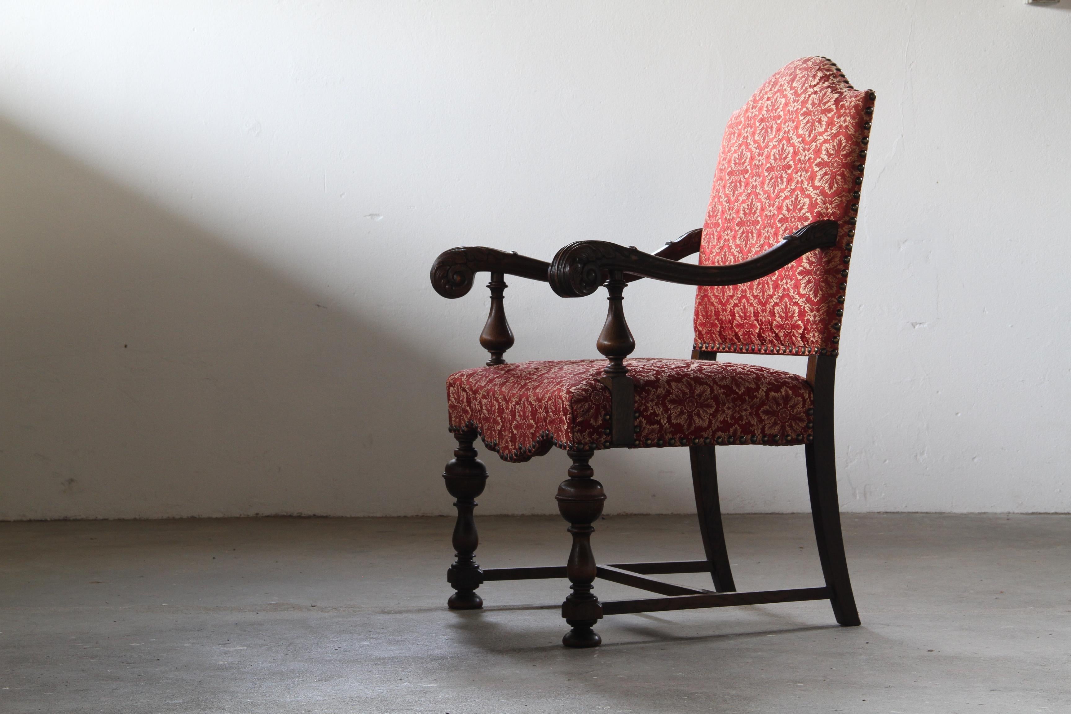 19th-Century_Danish_Ceremonial_Armchair_in_Carved_Oak_and_Red_Damask,_Late_1800s