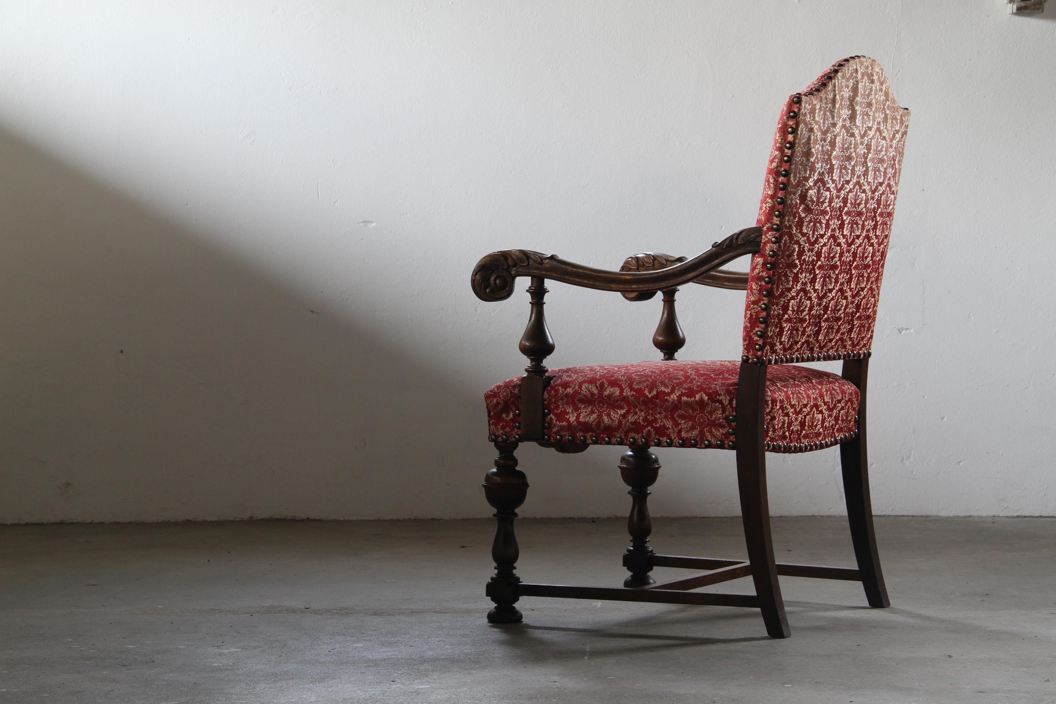 19th-Century_Danish_Ceremonial_Armchair_in_Carved_Oak_and_Red_Damask,_Late_1800s