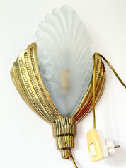 Art_Deco_Brass_and_Frosted_Glass_Wall_Sconce_by_Marcel_Hudry_or_Degué,_France