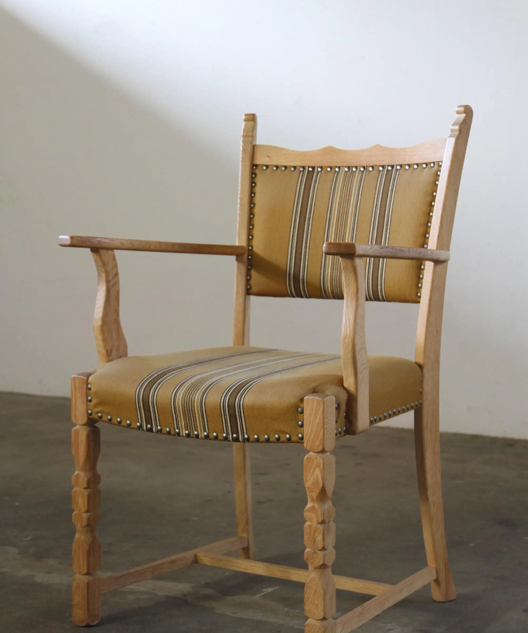 Danish_Brutalist_Oak_Armchair_with_Sculptural_Throne-Like_Frame,_Henning_Kjærnulf_Style