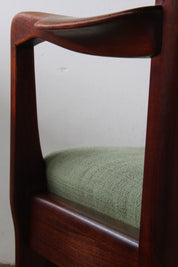 Mid-Century_Modern_Solid_Teak_Armchair_with_Curved_Armrests_and_Green_Wool_Upholstery