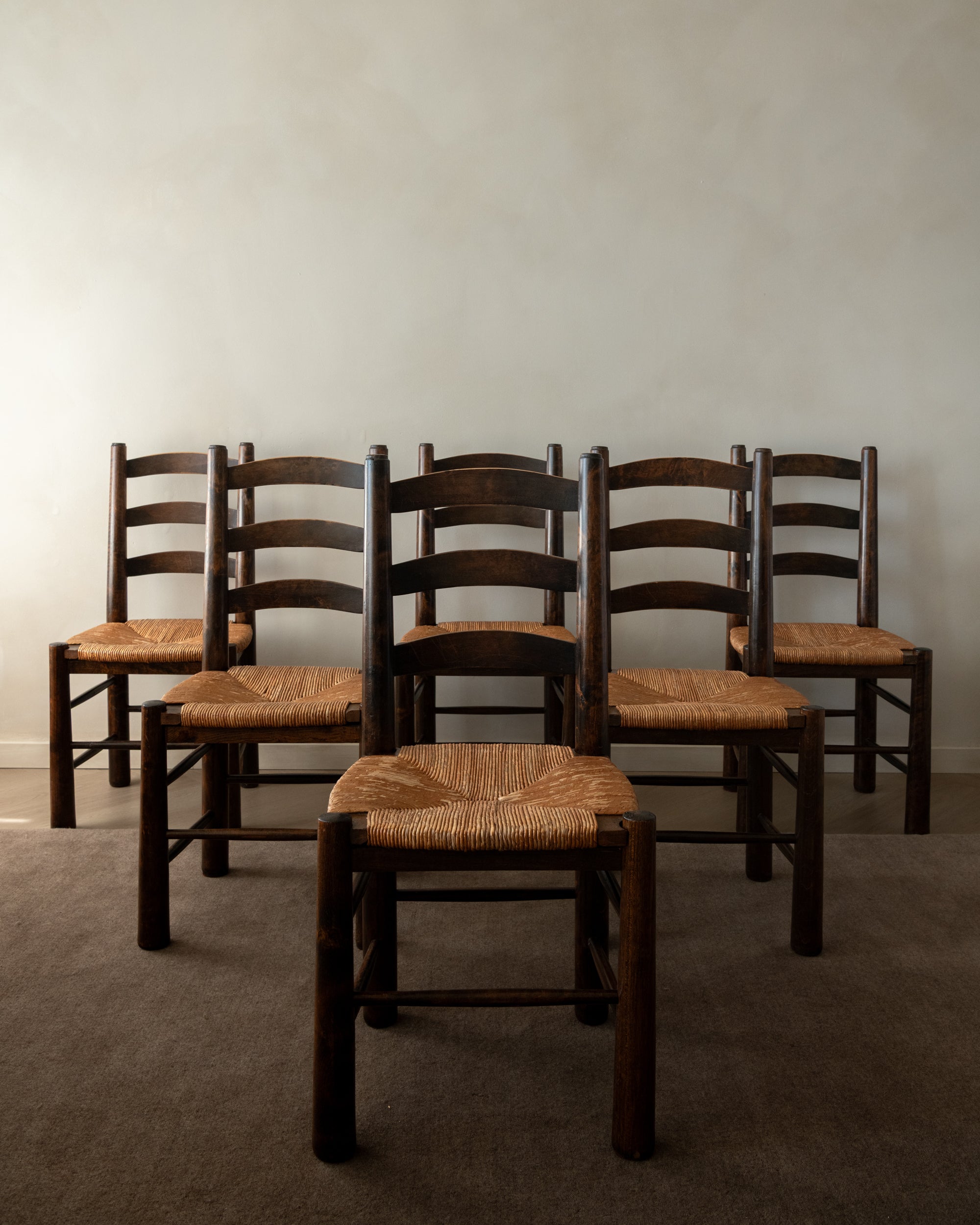 Set_of_6_French_Brutalist_Rush_Seat_Dining_Chairs_Attributed_to_Georges_Robert,_1950s