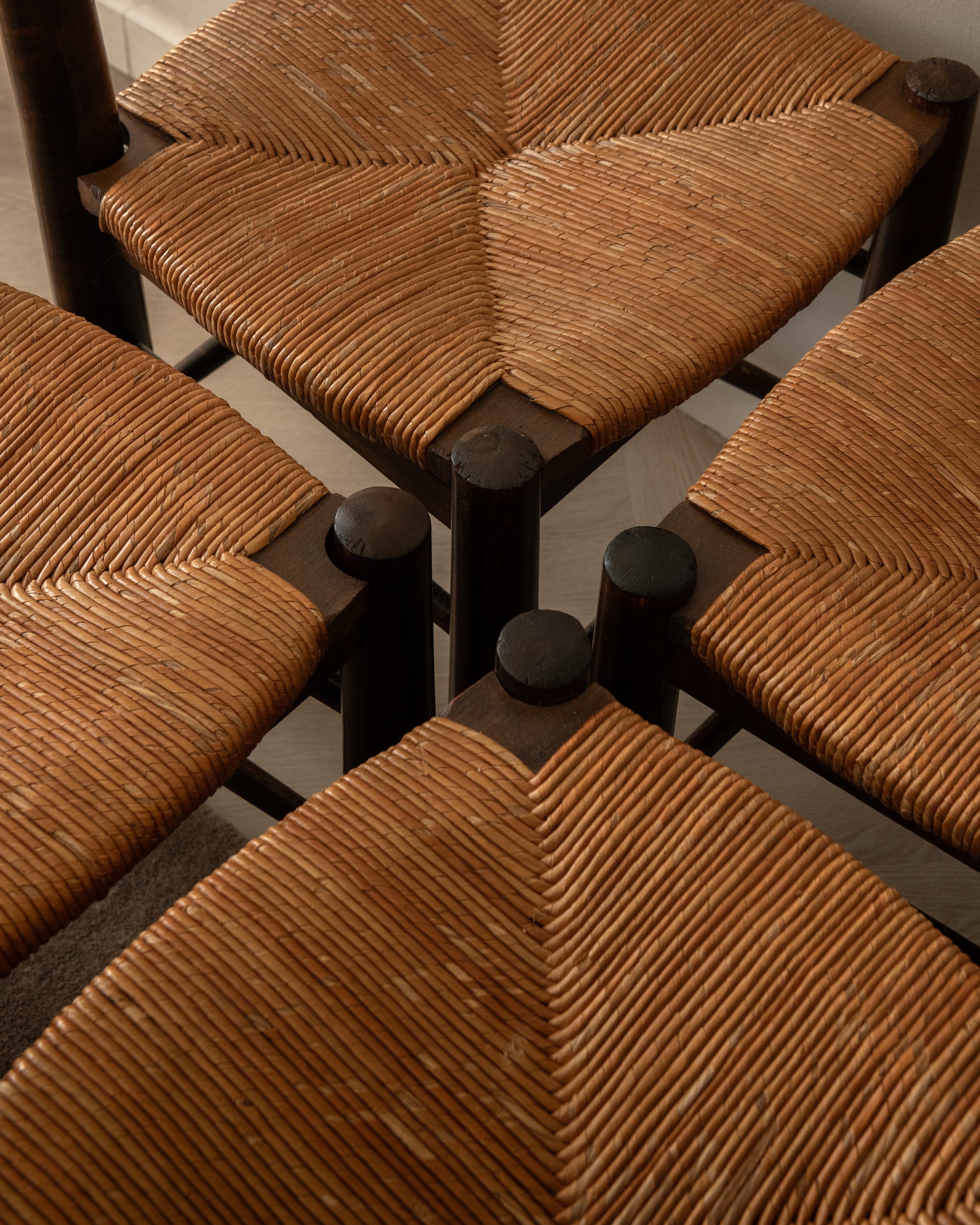 Set_of_6_French_Brutalist_Rush_Seat_Dining_Chairs_Attributed_to_Georges_Robert,_1950s